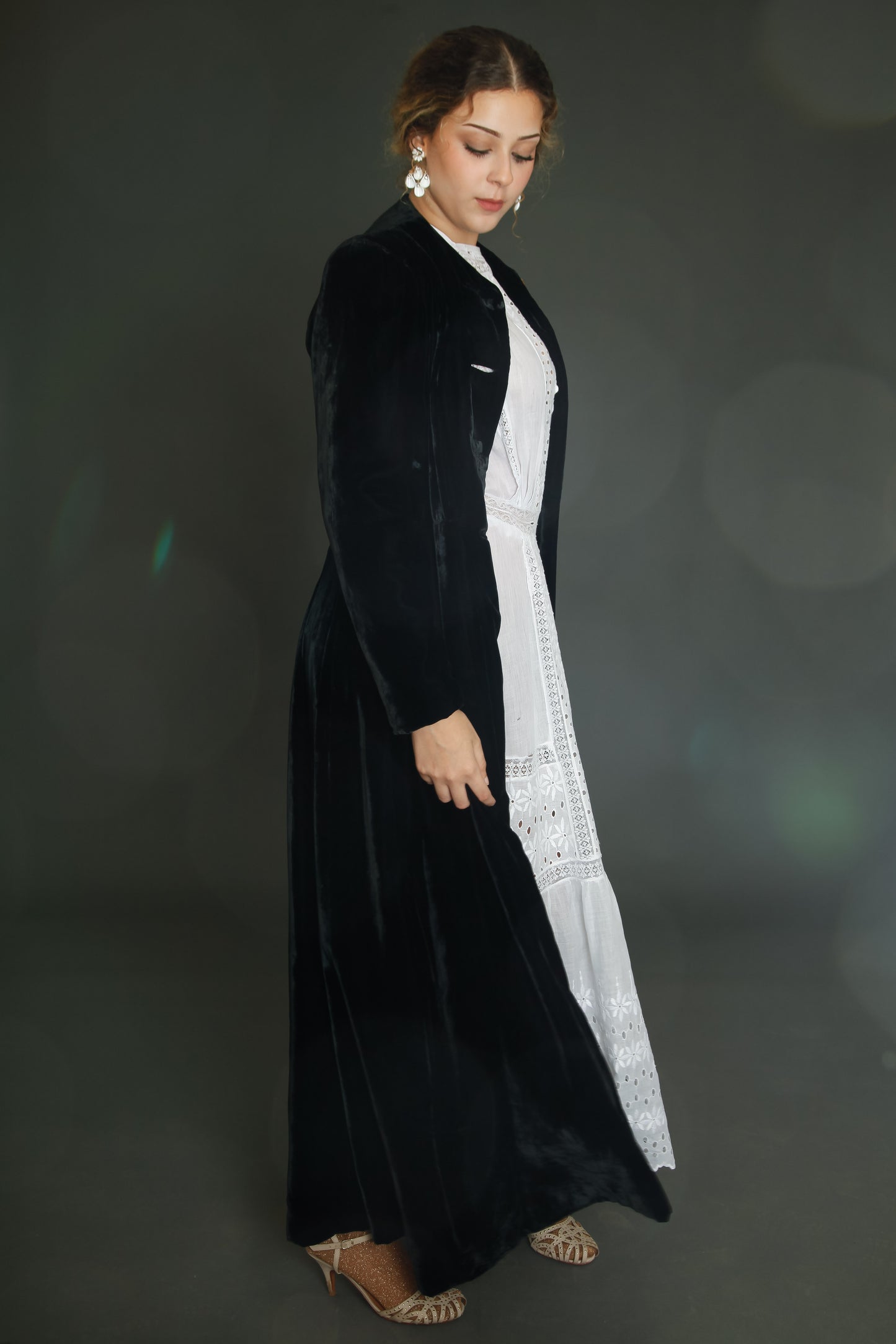 1940 Black Silk Velvet Long Evening Coat