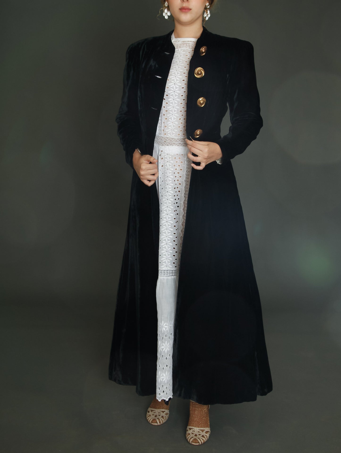 1940 Black Silk Velvet Long Evening Coat
