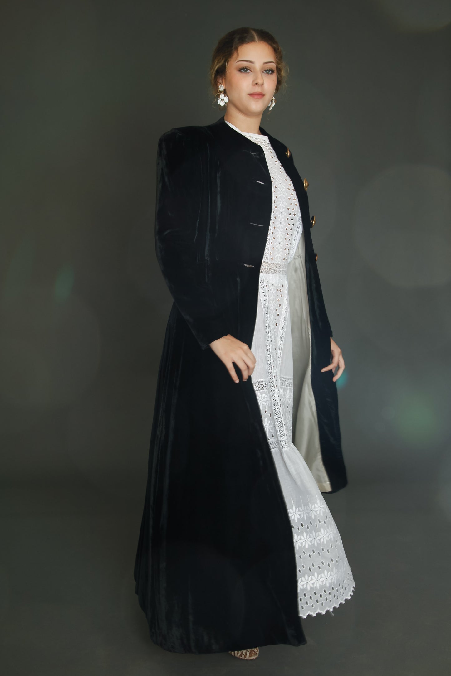 1940 Black Silk Velvet Long Evening Coat