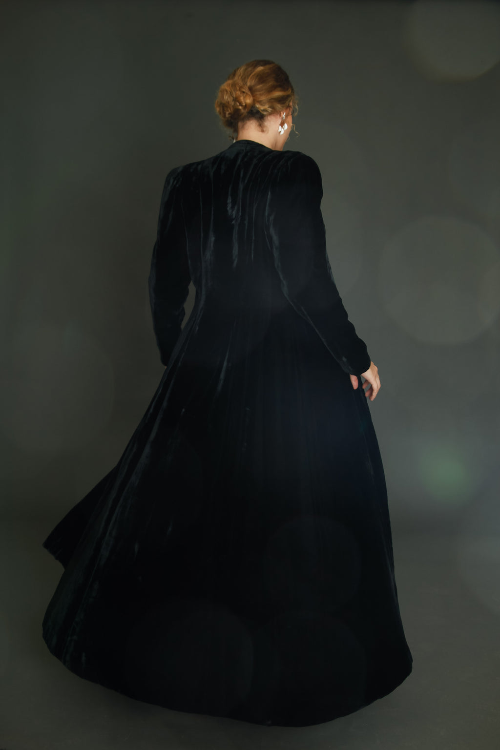 1940 Black Silk Velvet Long Evening Coat