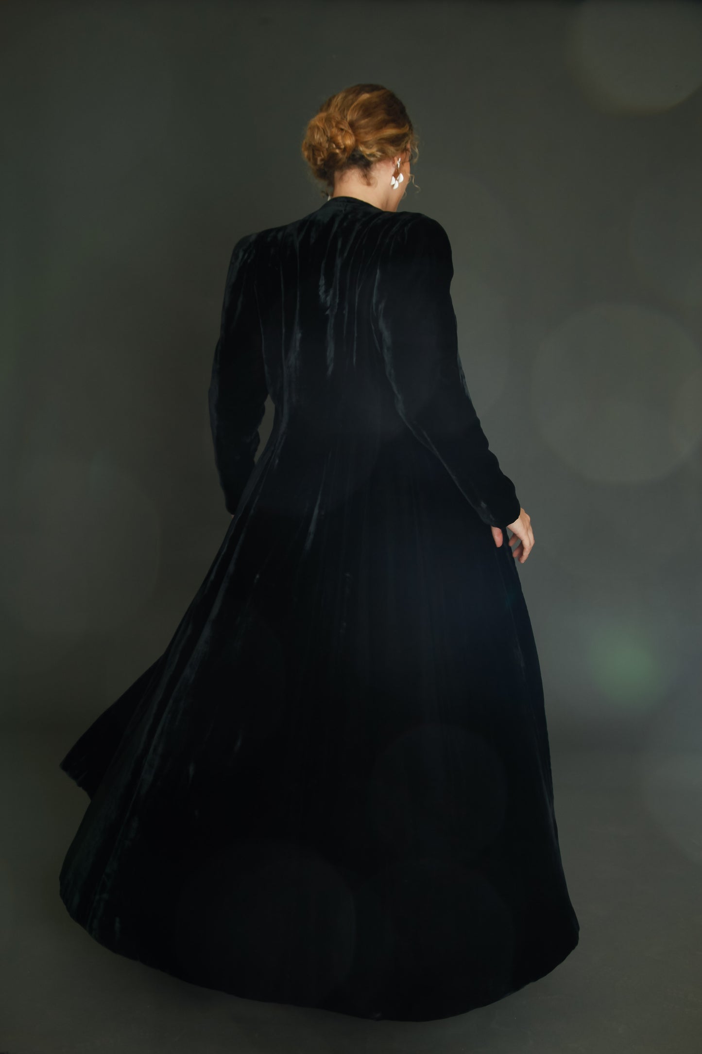 1940 Black Silk Velvet Long Evening Coat