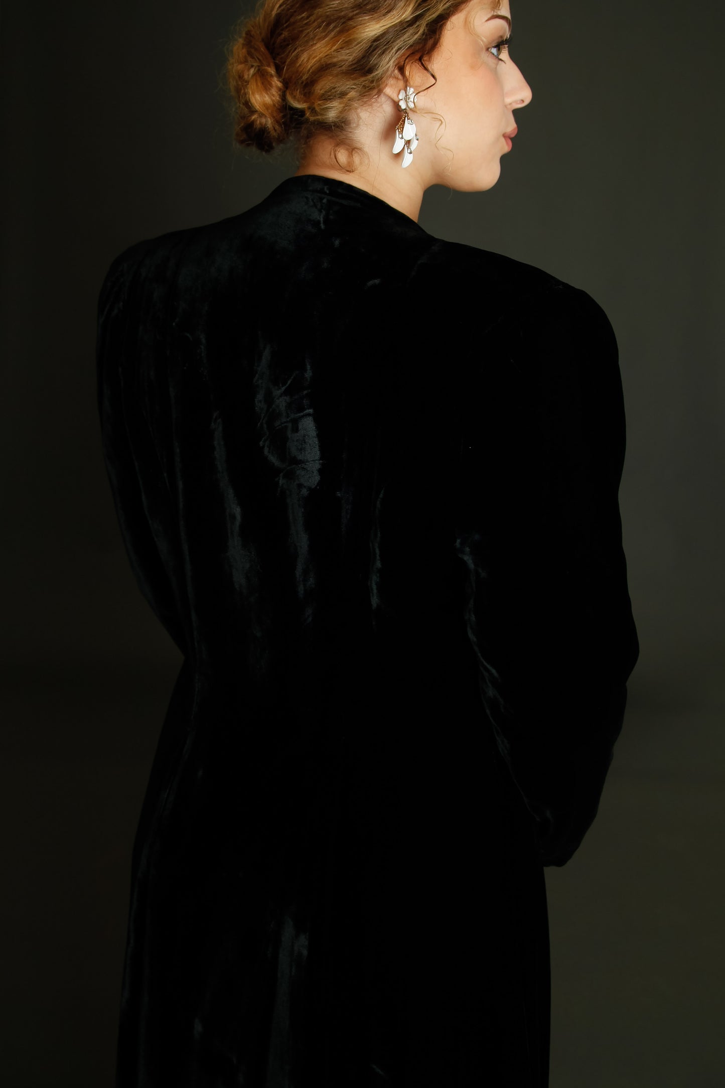1940 Black Silk Velvet Long Evening Coat