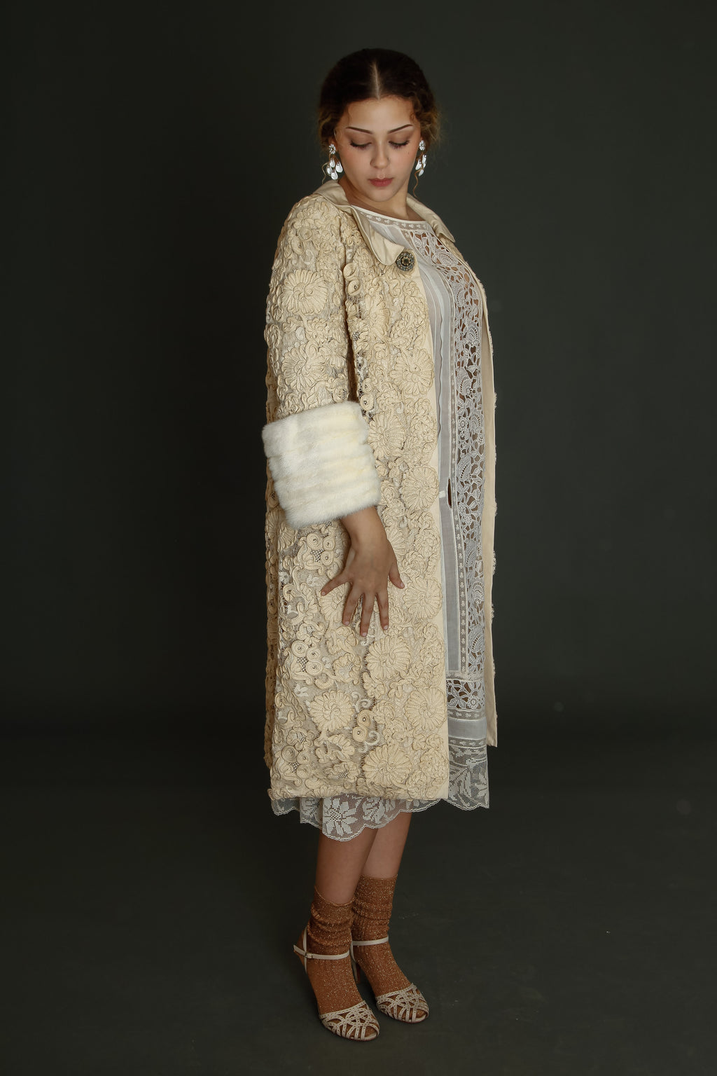 Early 60s Couture Lace Coat with Soutache Embroidery