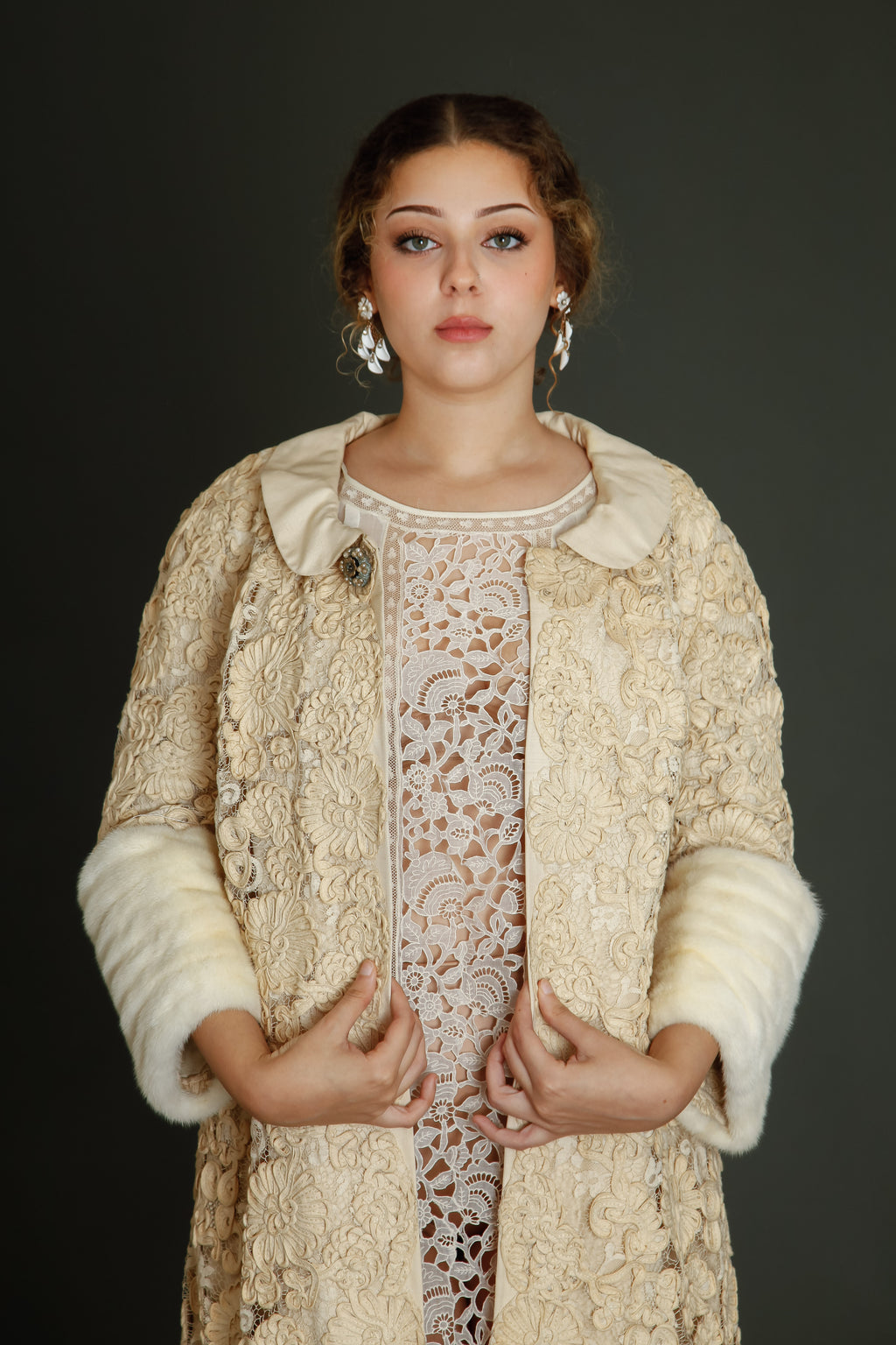 Early 60s Couture Lace Coat with Soutache Embroidery