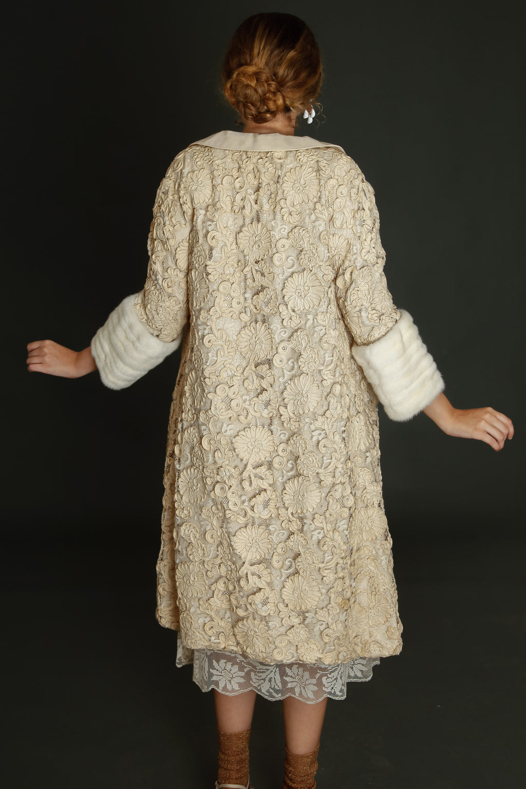 Early 60s Couture Lace Coat with Soutache Embroidery