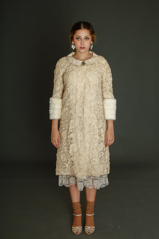 Early 60s Couture Lace Coat with Soutache Embroidery