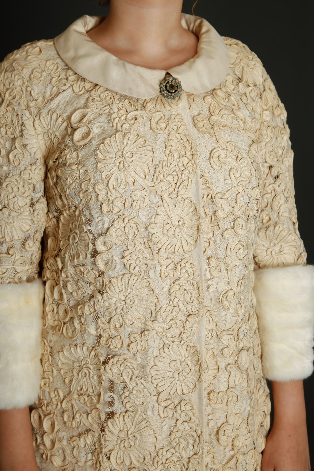 Early 60s Couture Lace Coat with Soutache Embroidery