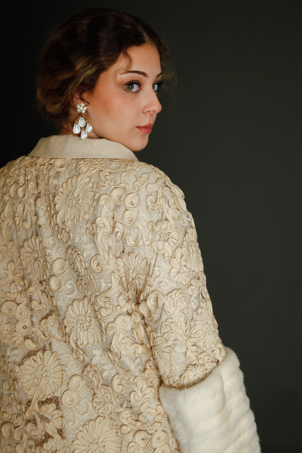 Early 60s Couture Lace Coat with Soutache Embroidery