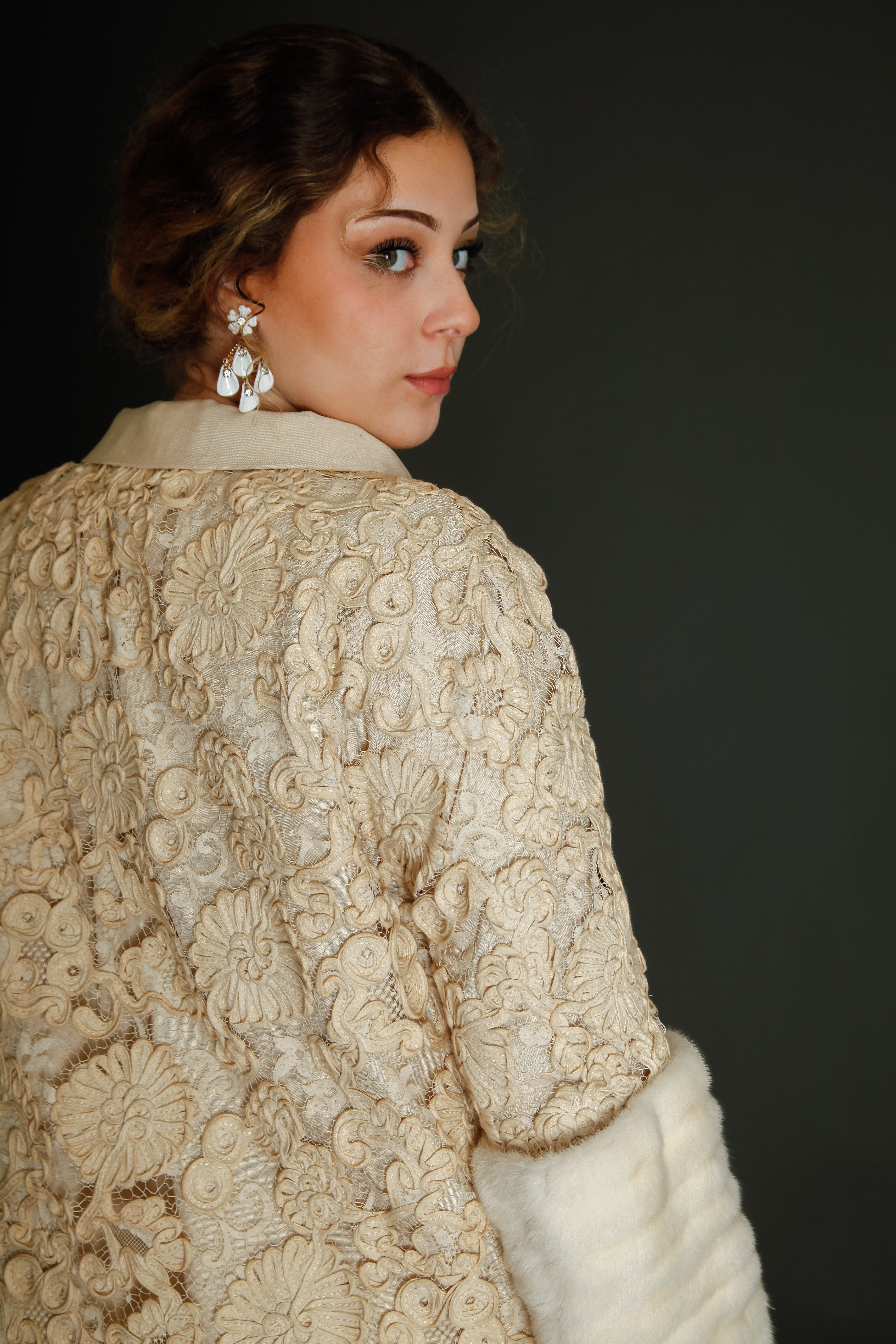 Early 60s Couture Lace Coat with Soutache Embroidery