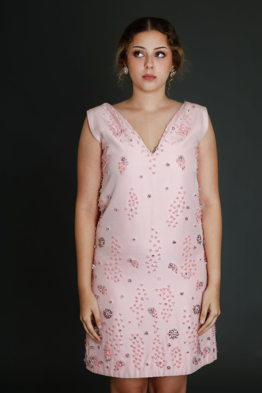 1960 Couture Beaded Silk Mini Dress