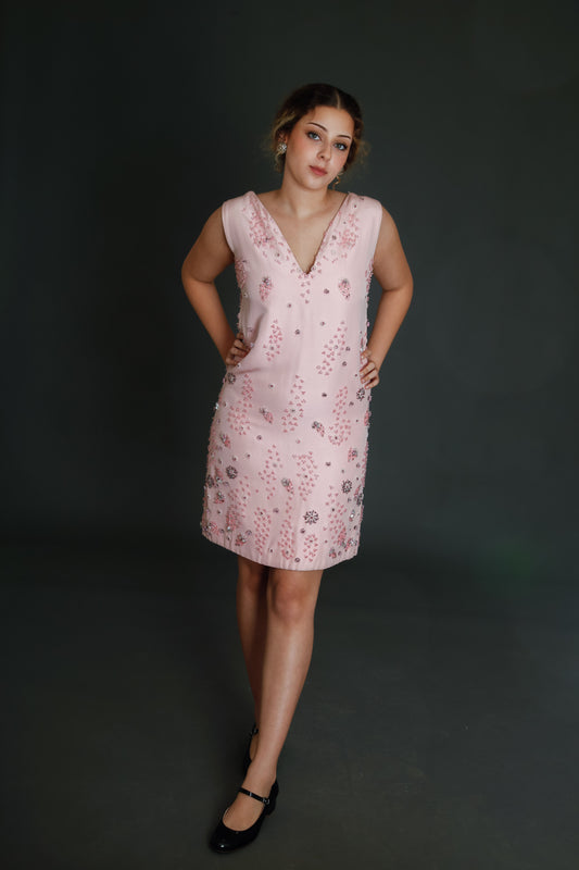 1960 Couture Beaded Silk Mini Dress
