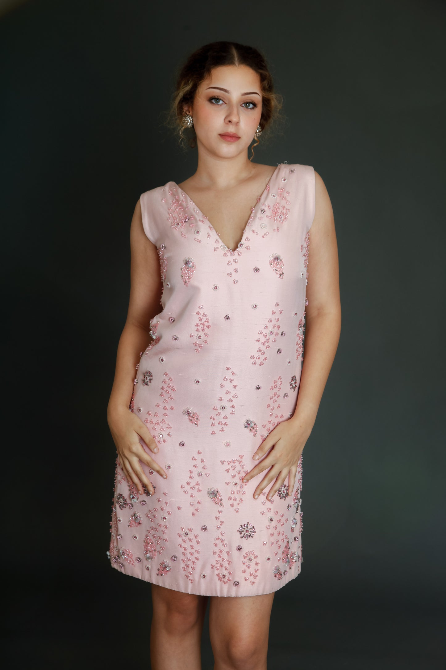 1960 Couture Beaded Silk Mini Dress