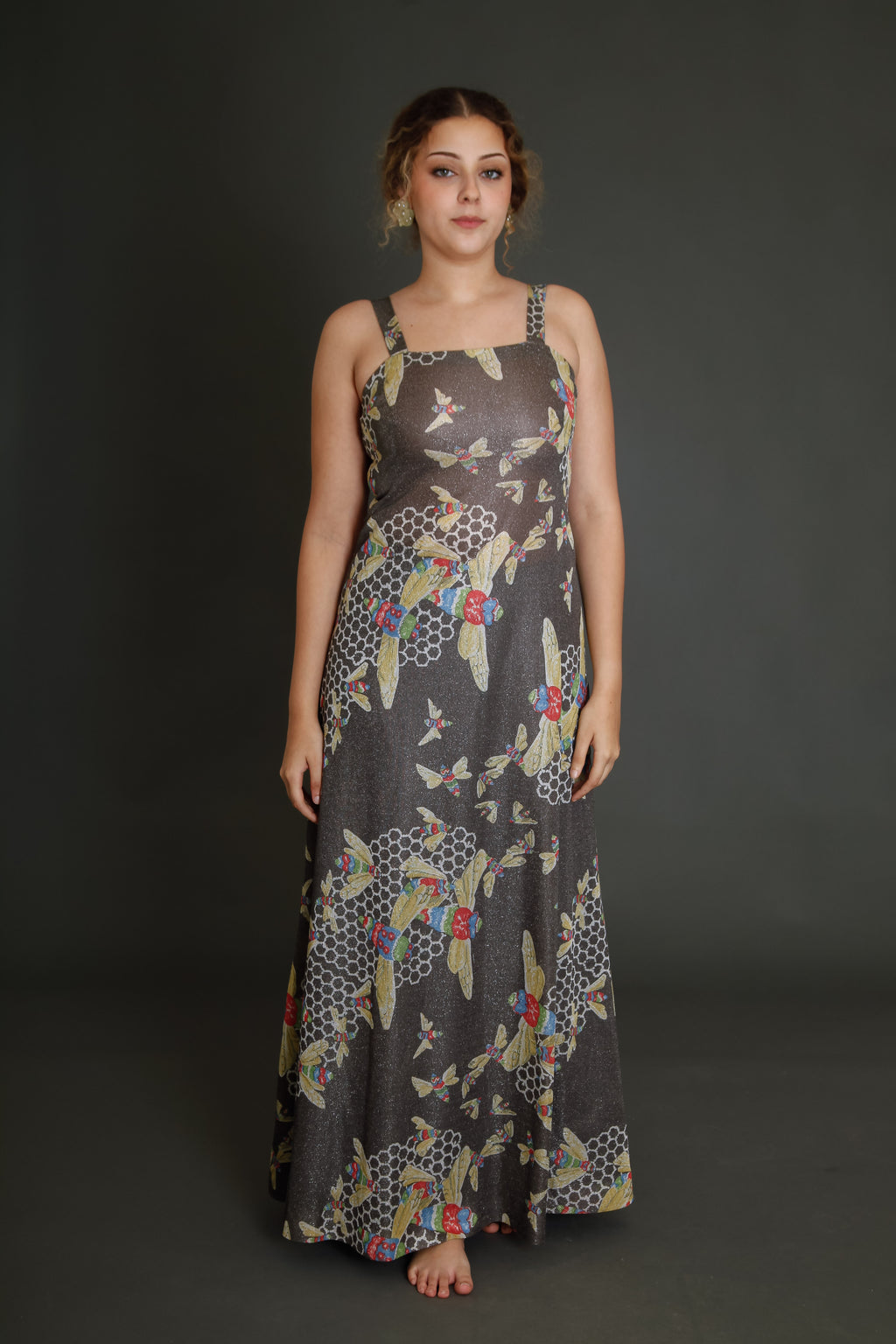 1970 Kisslene Carven Lurex Bees Evening Gown