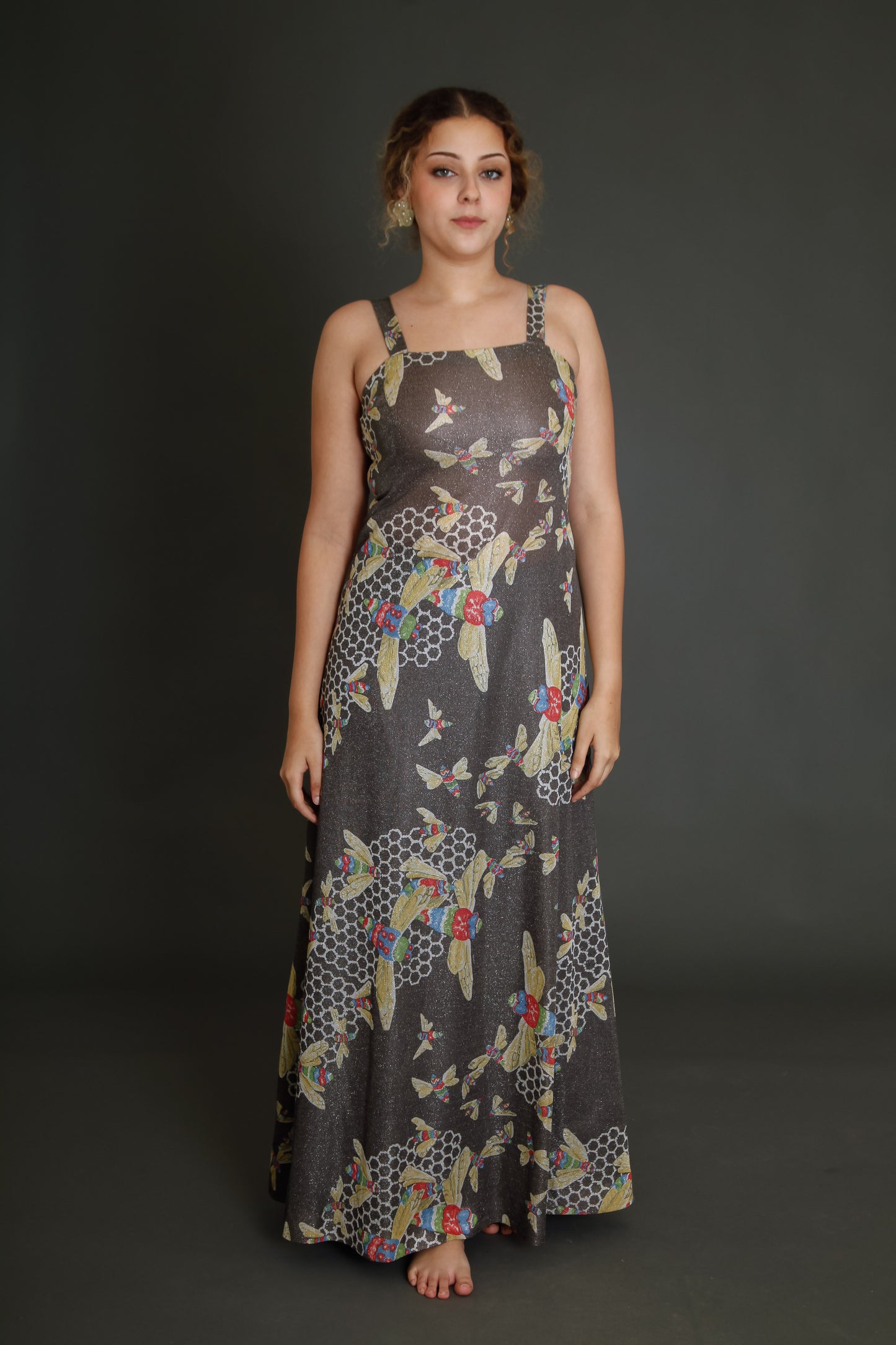 1970 Kisslene Carven Lurex Bees Evening Gown