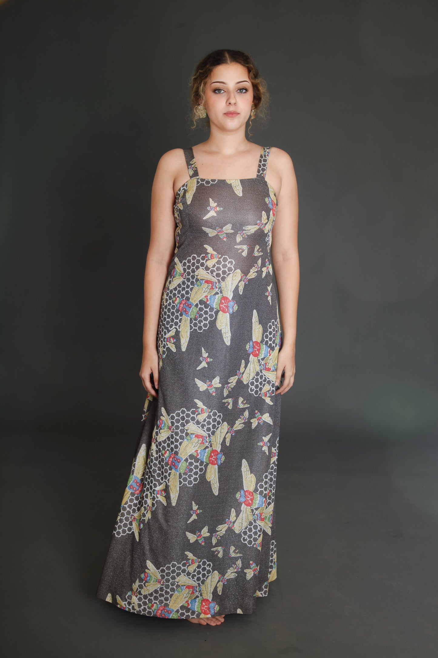 1970 Kisslene Carven Lurex Bees Evening Gown