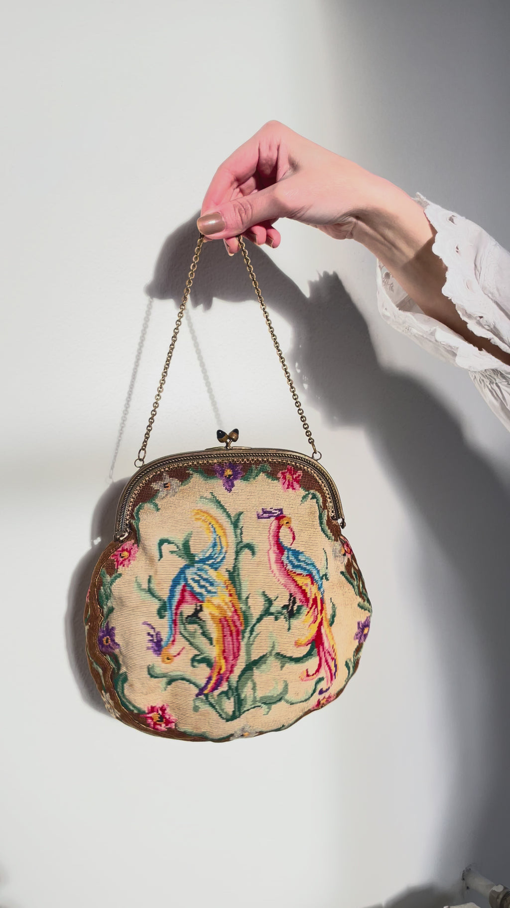 Antique Petit Point with Paradise Birds Purse