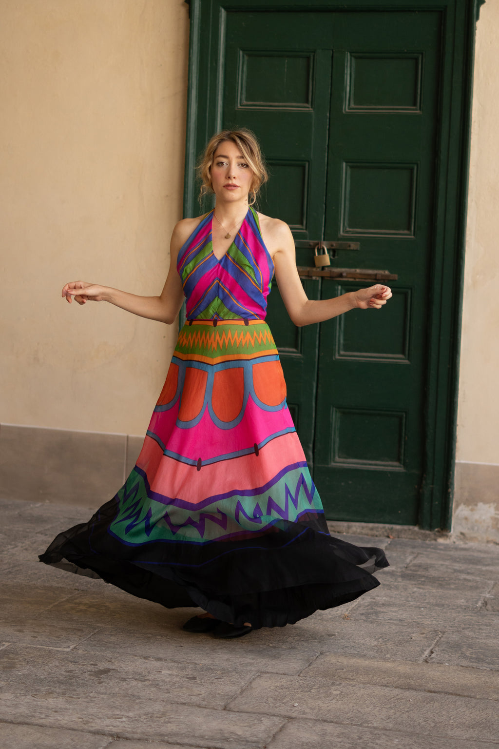 1970 Silk Organdy Halter Dress