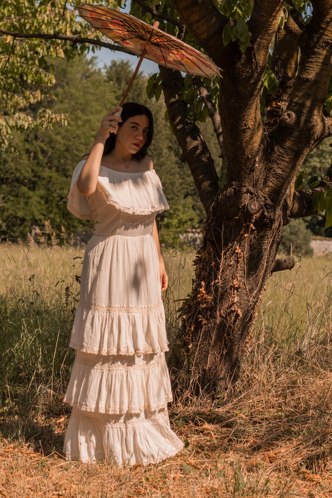70s Mexican Traditional Off Shoulder Maxi Dress