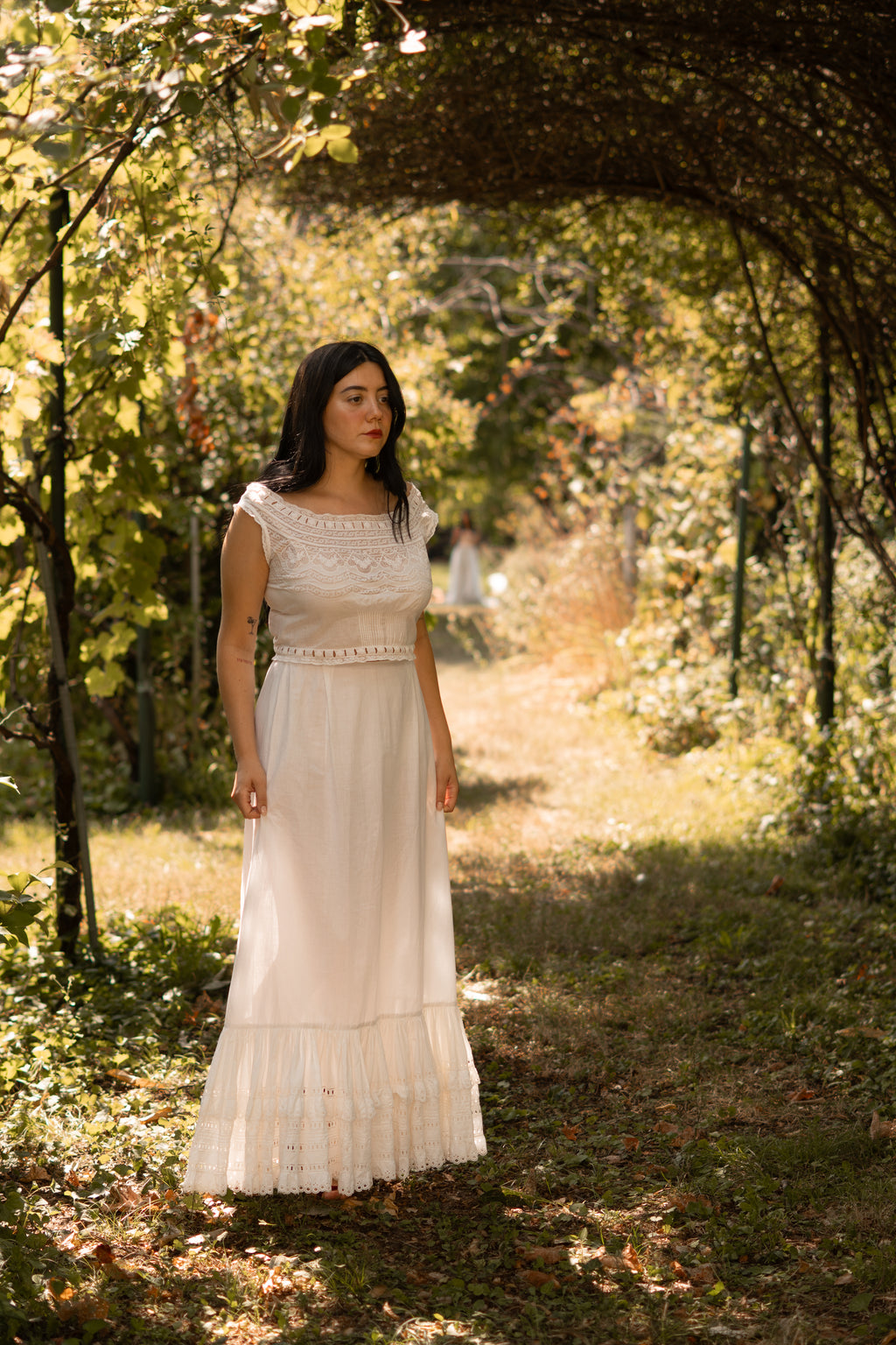 1970s Cotton Maxi Skirt with Broderie Anglaise Ruffles