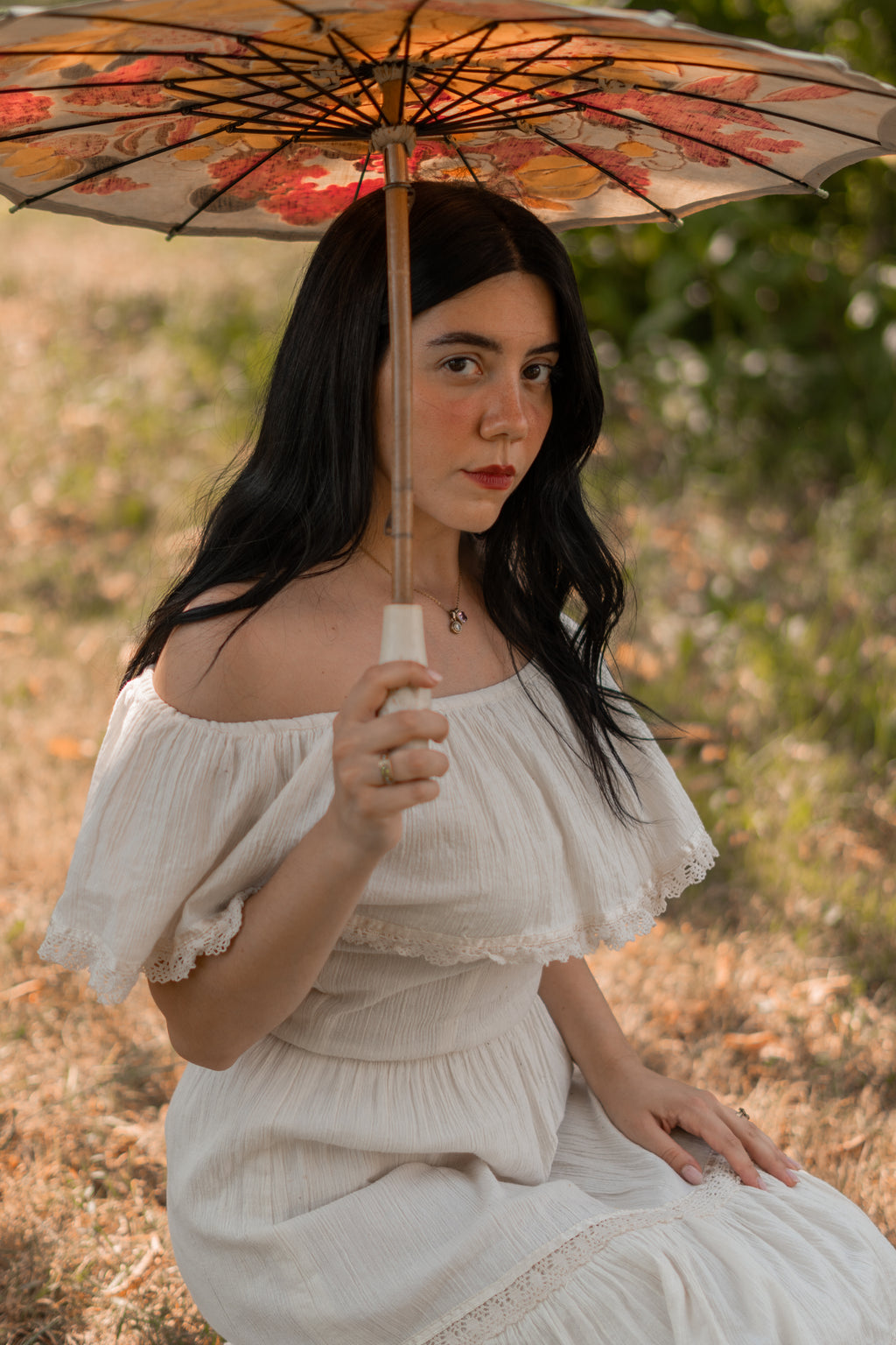 70s Mexican Traditional Off Shoulder Maxi Dress
