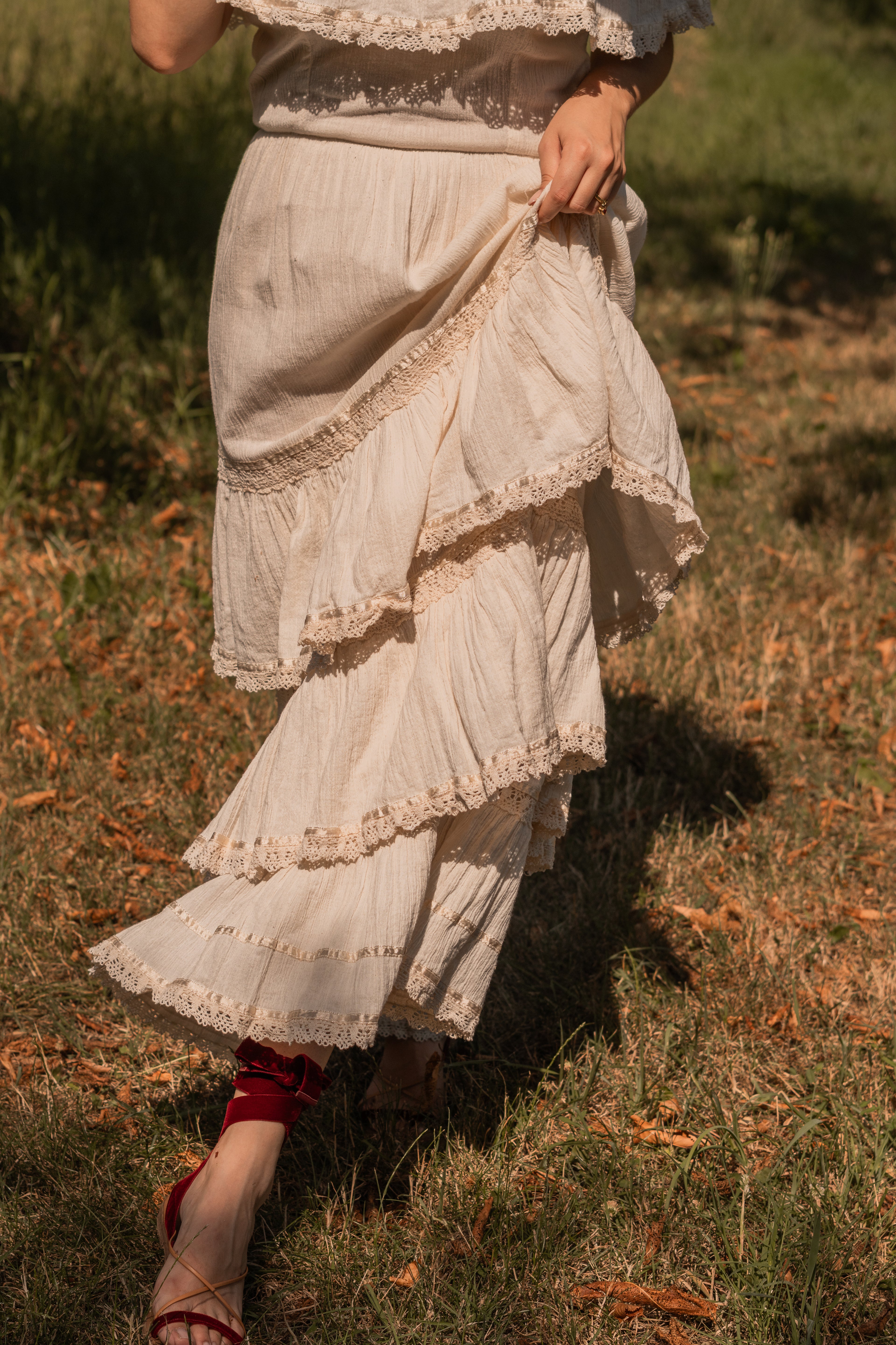 70s Mexican Traditional Off Shoulder Maxi Dress