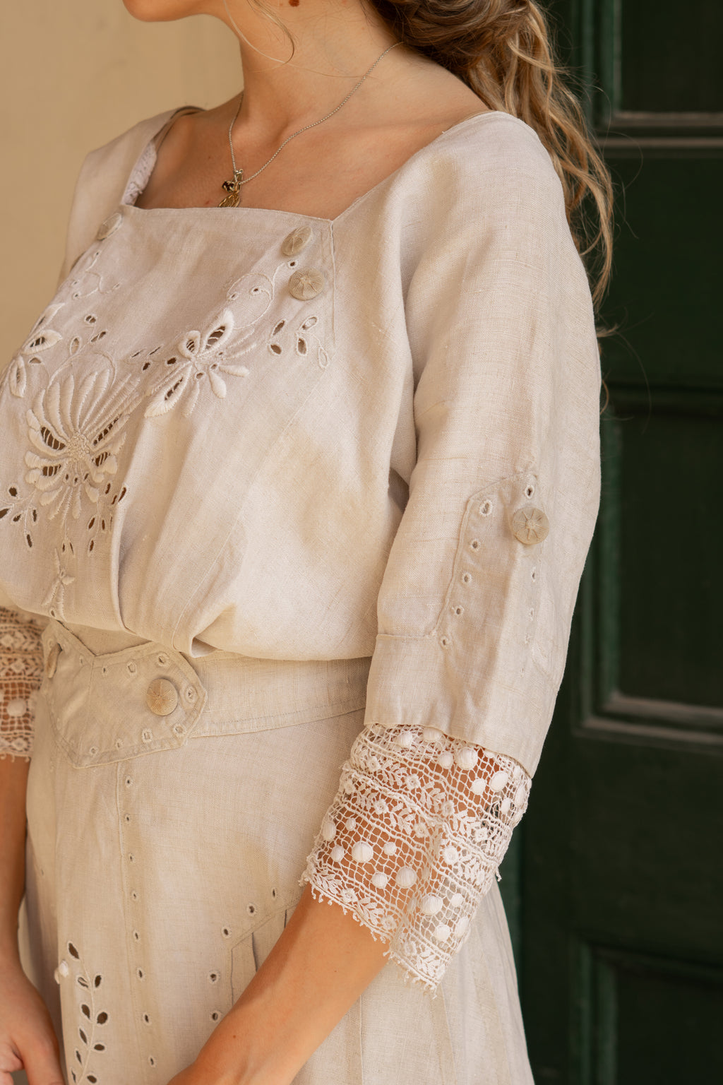 Edwardian Floral Embroidery Linen Dress