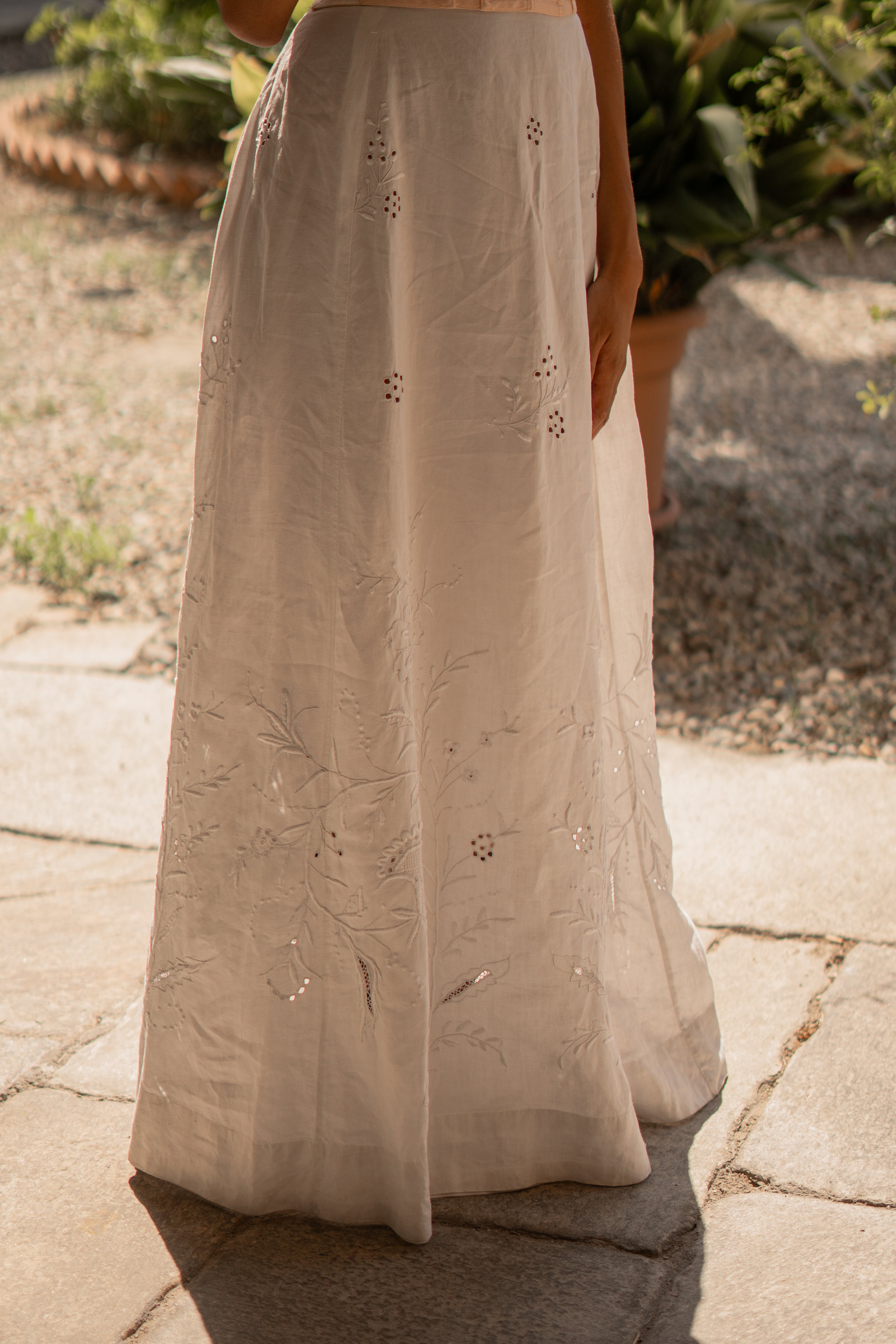 Antique Edwardian Linen Hand Embroidered Skirt