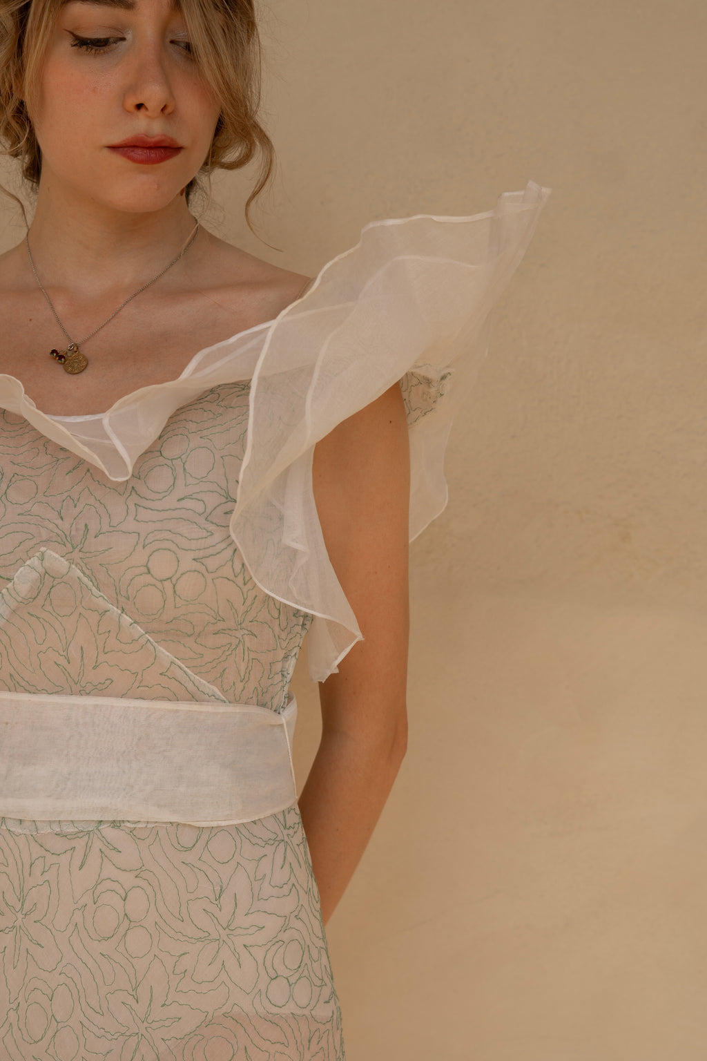 1930 Embroidered Cotton Organdy Garden Party Dress