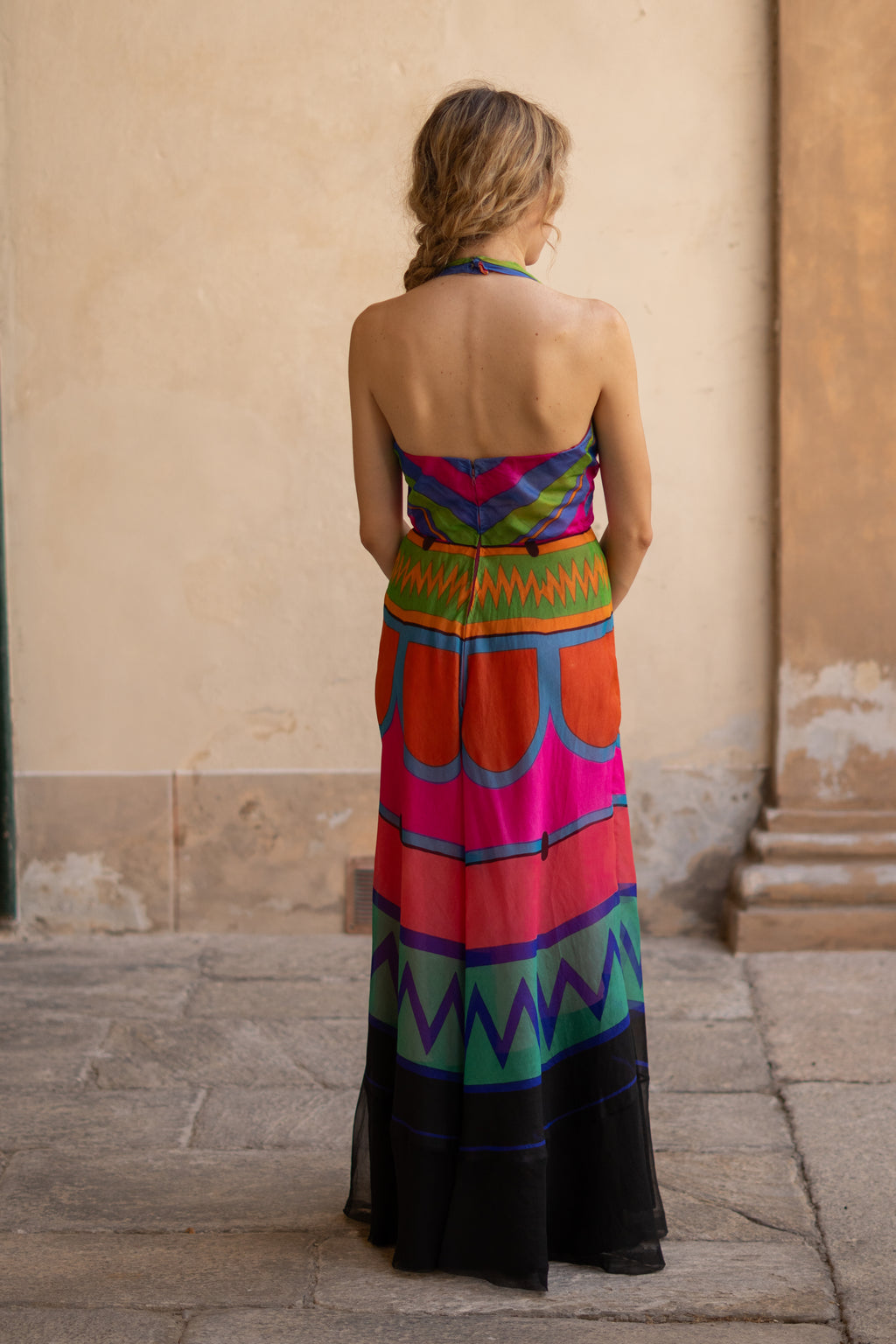 1970 Silk Organdy Halter Dress