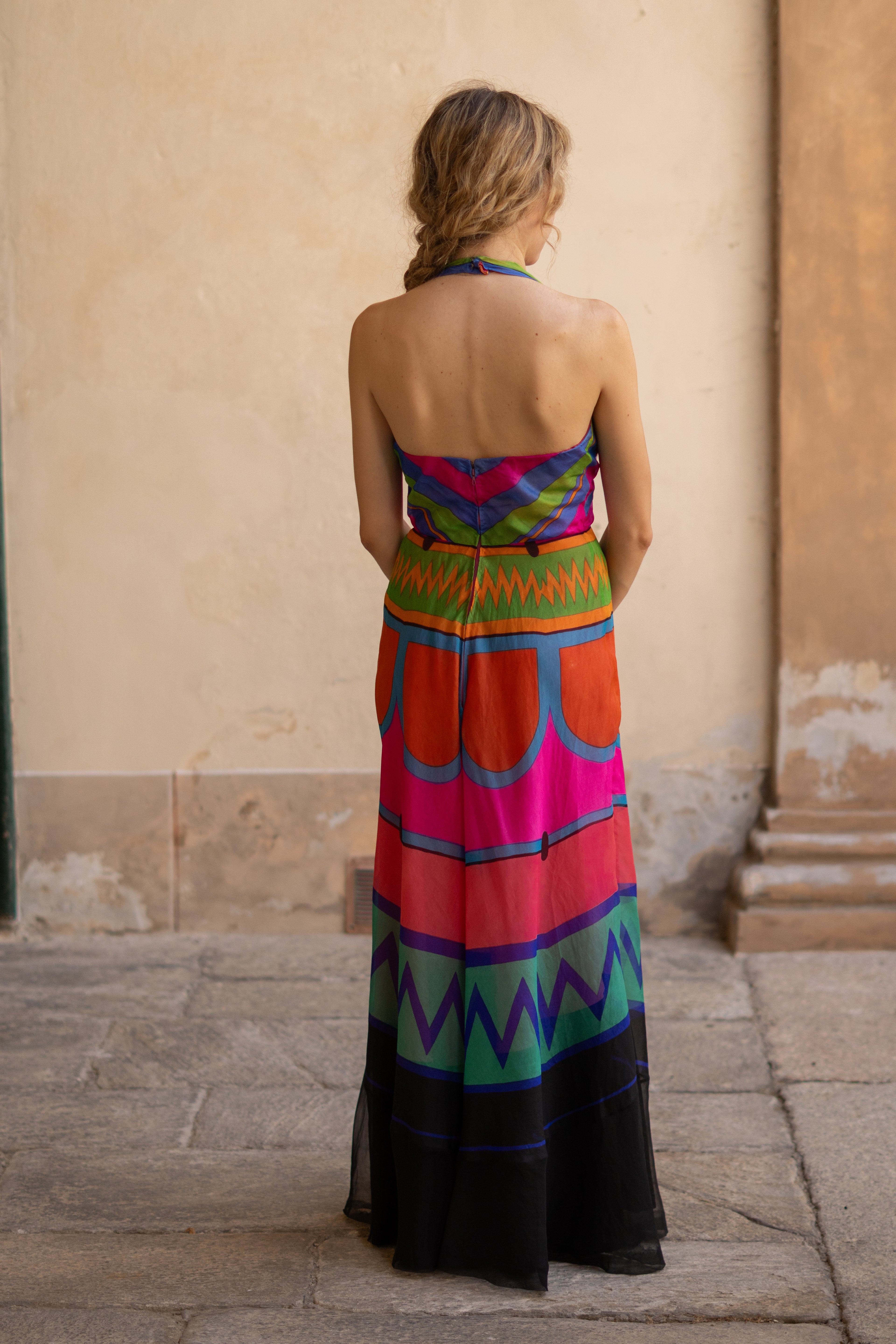 1970 Silk Organdy Halter Dress