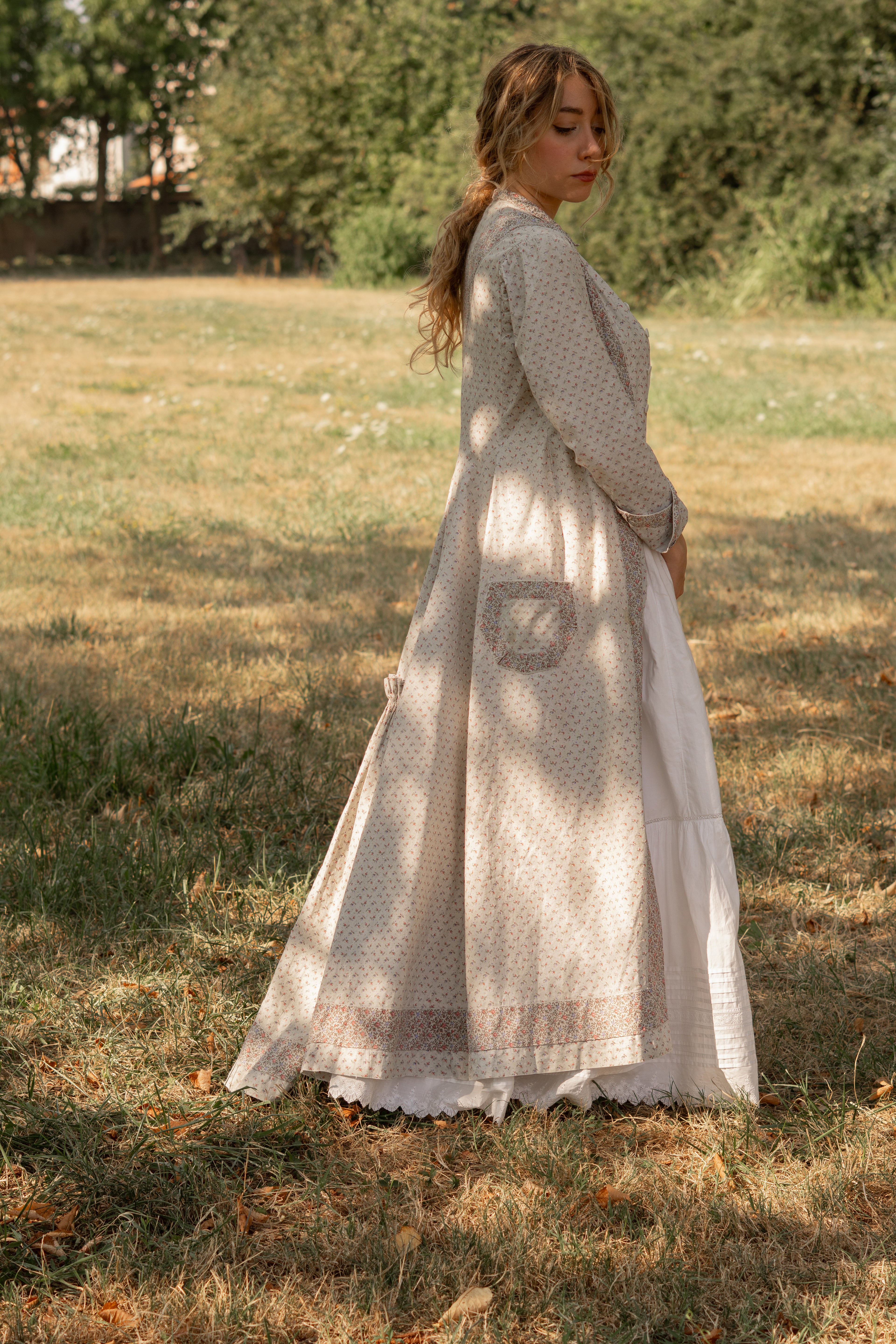Antique 1870 Calico Cotton Wrapper Dress