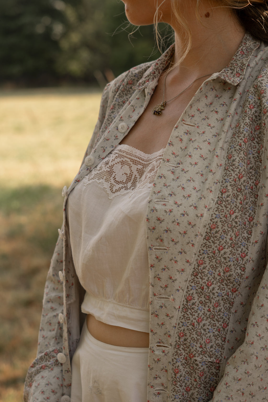 Antique 1870 Calico Cotton Wrapper Dress
