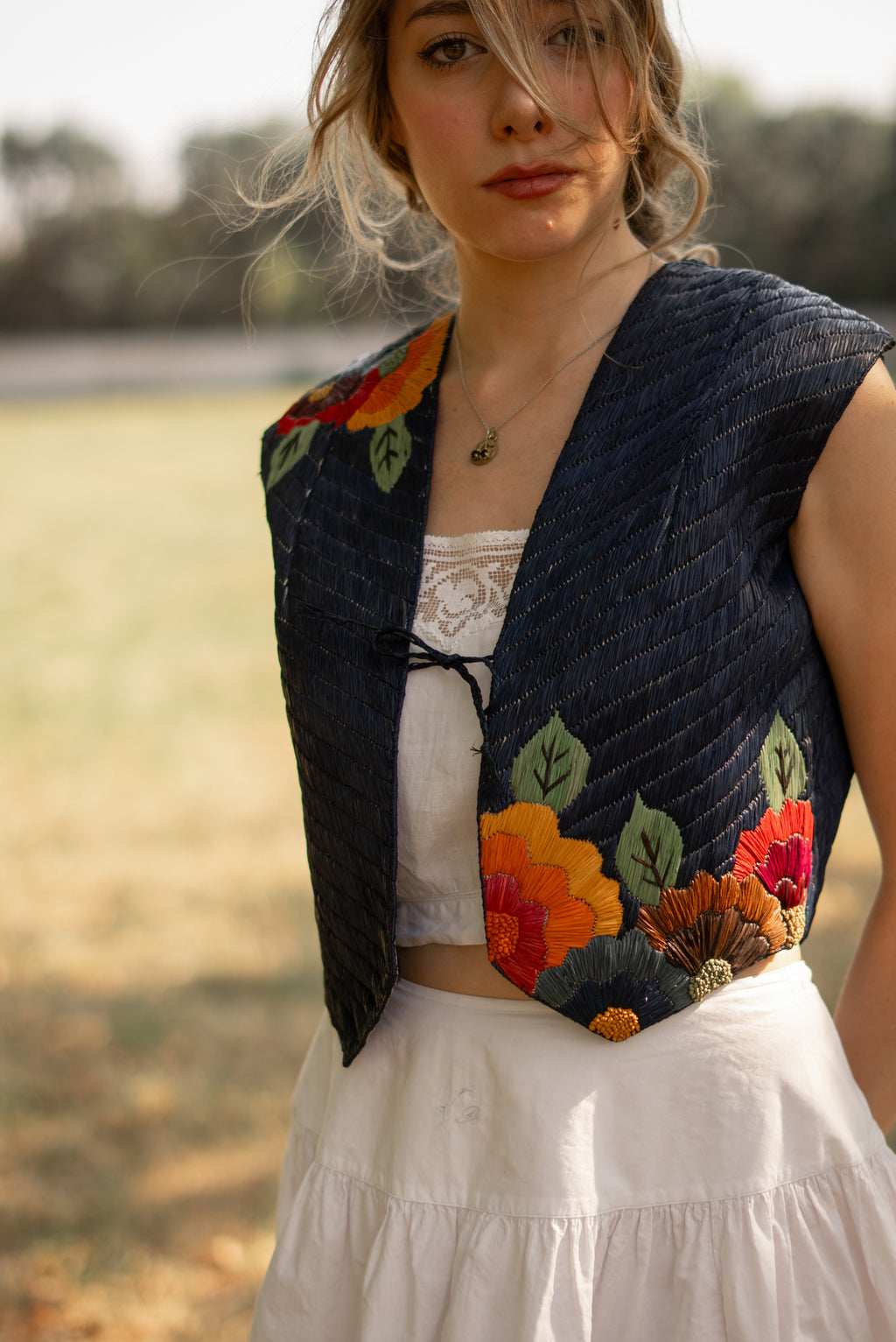 RARE 1920 Hand Embroidered Rafia Vest