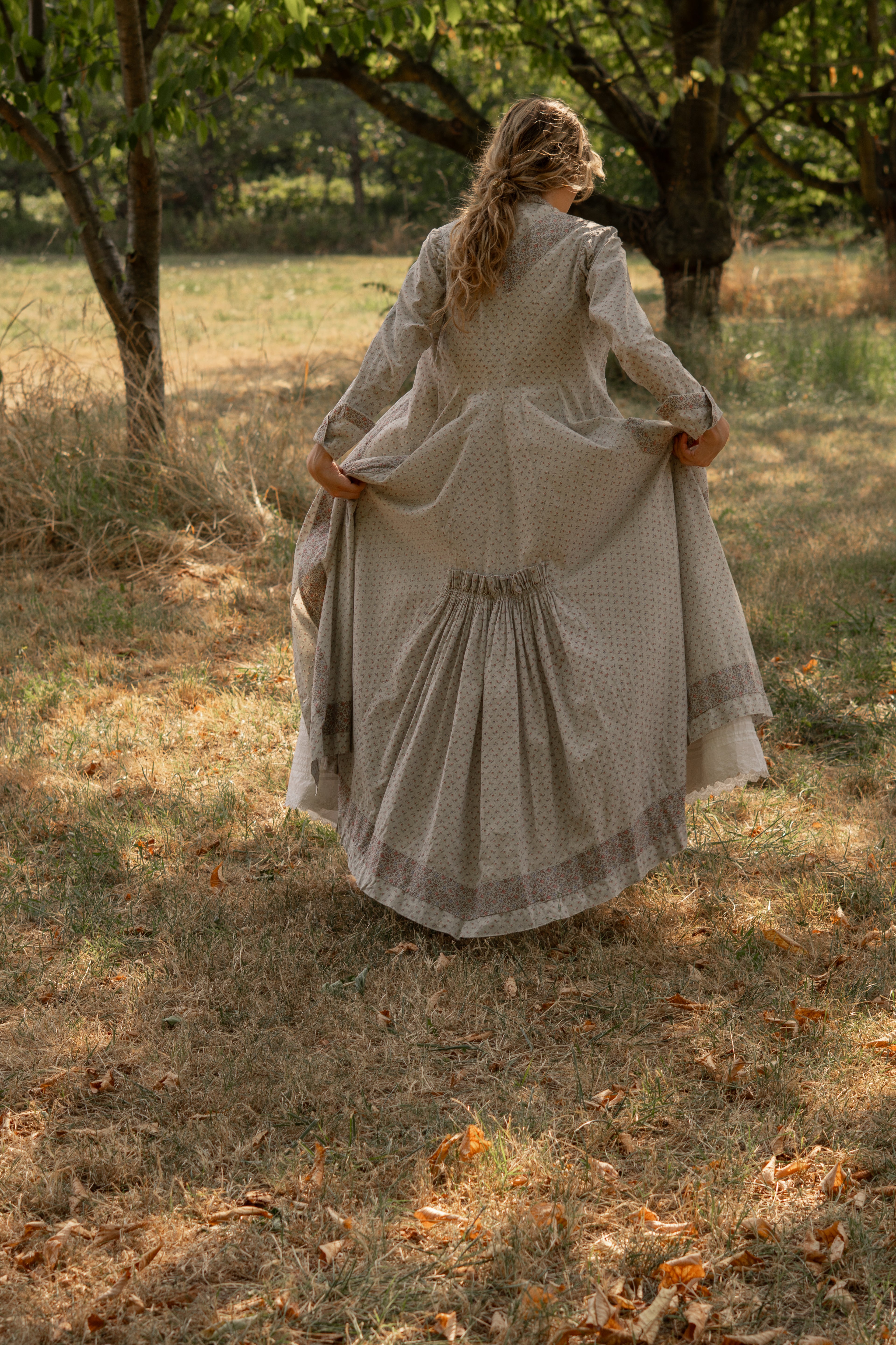 Antique 1870 Calico Cotton Wrapper Dress