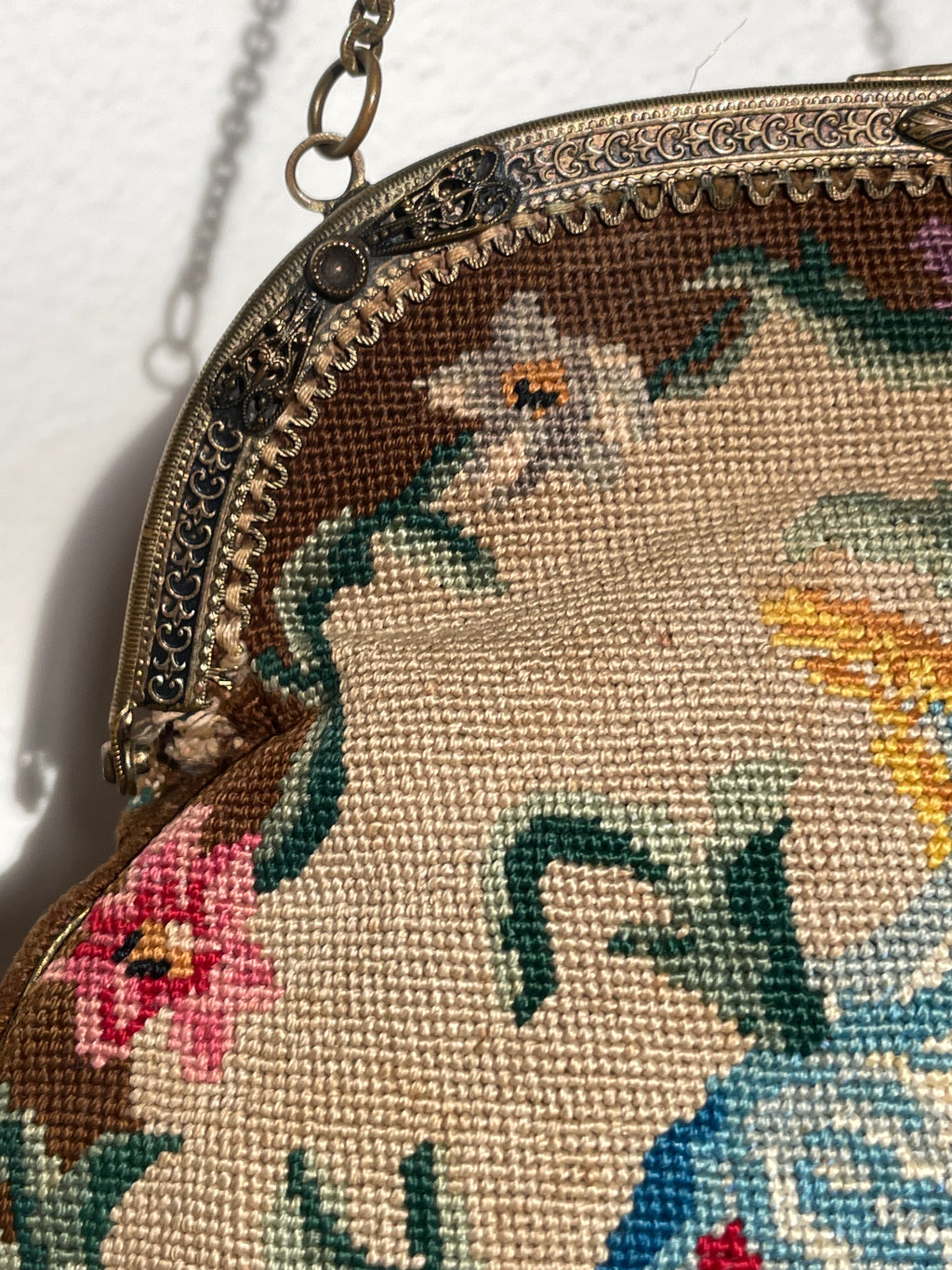 Antique Petit Point with Paradise Birds Purse