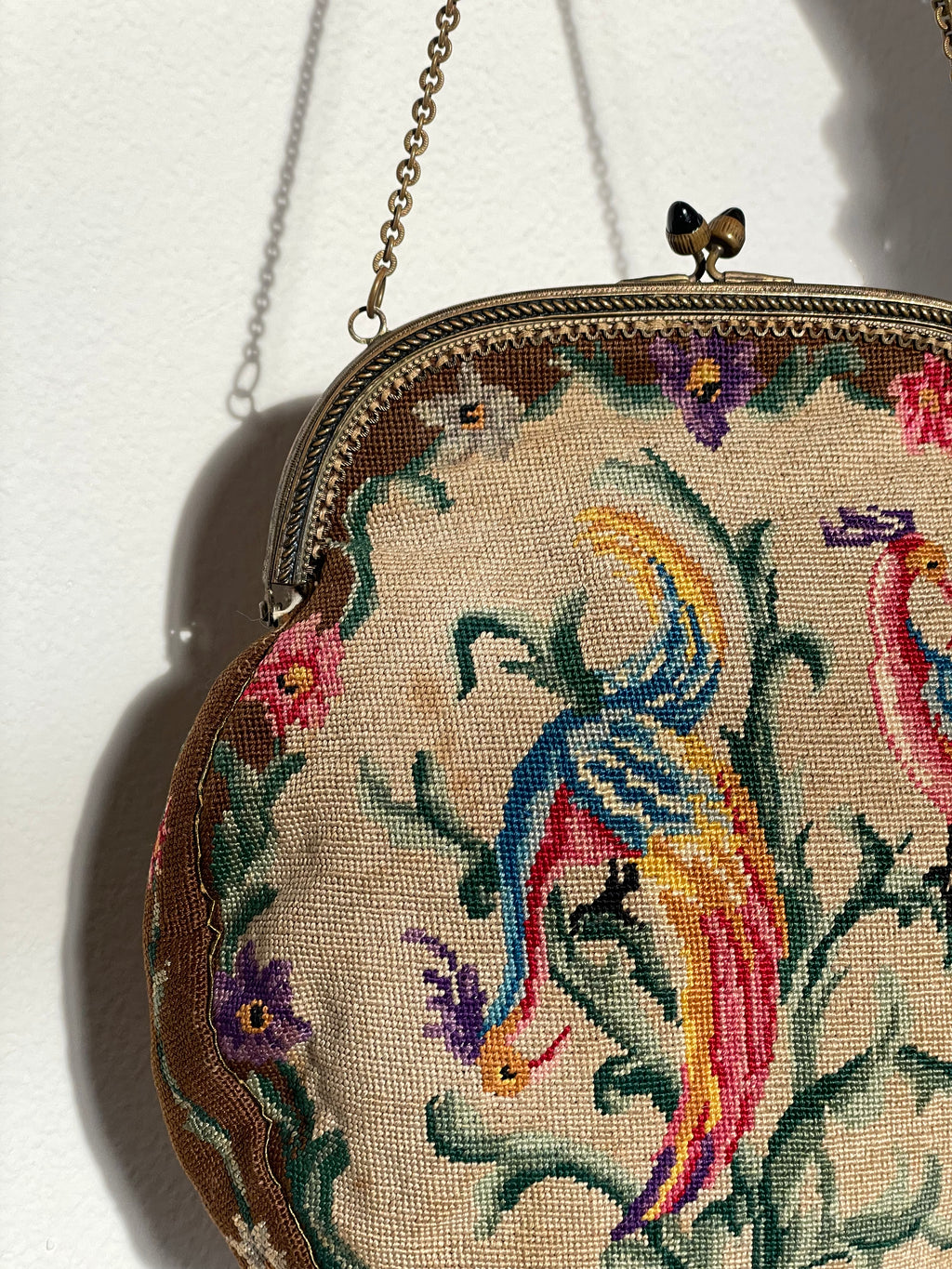 Antique Petit Point with Paradise Birds Purse