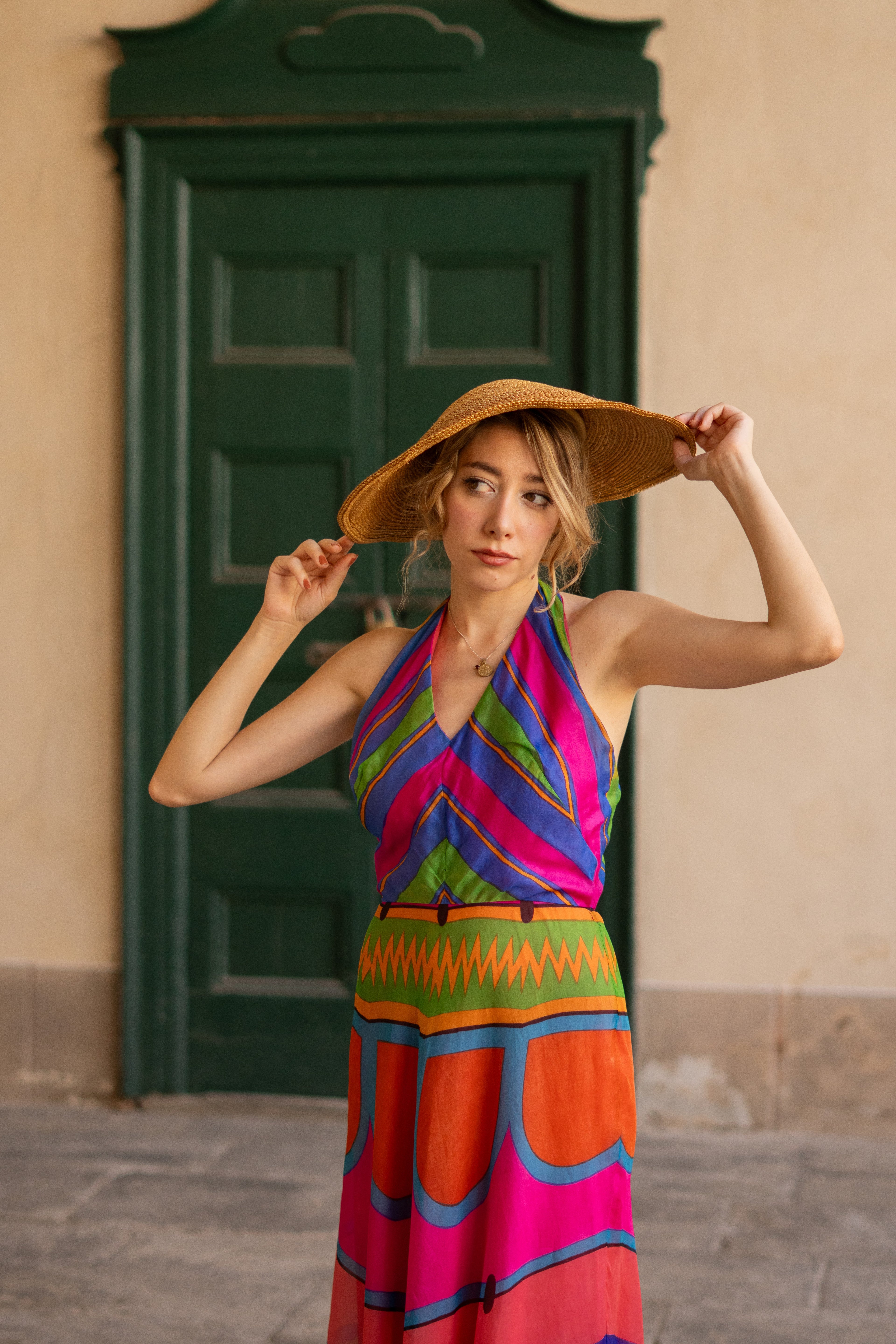 1970 Silk Organdy Halter Dress
