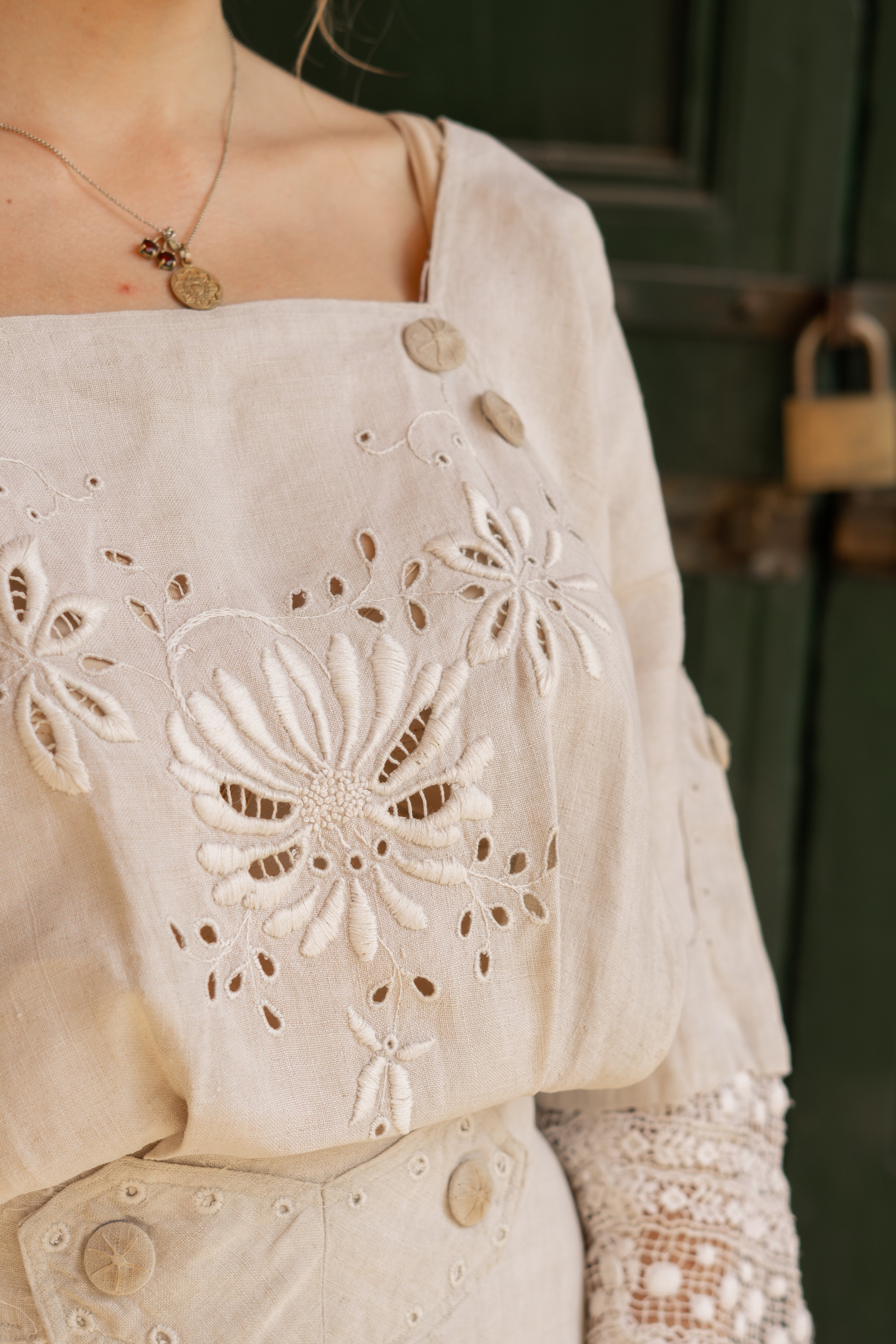 Edwardian Floral Embroidery Linen Dress
