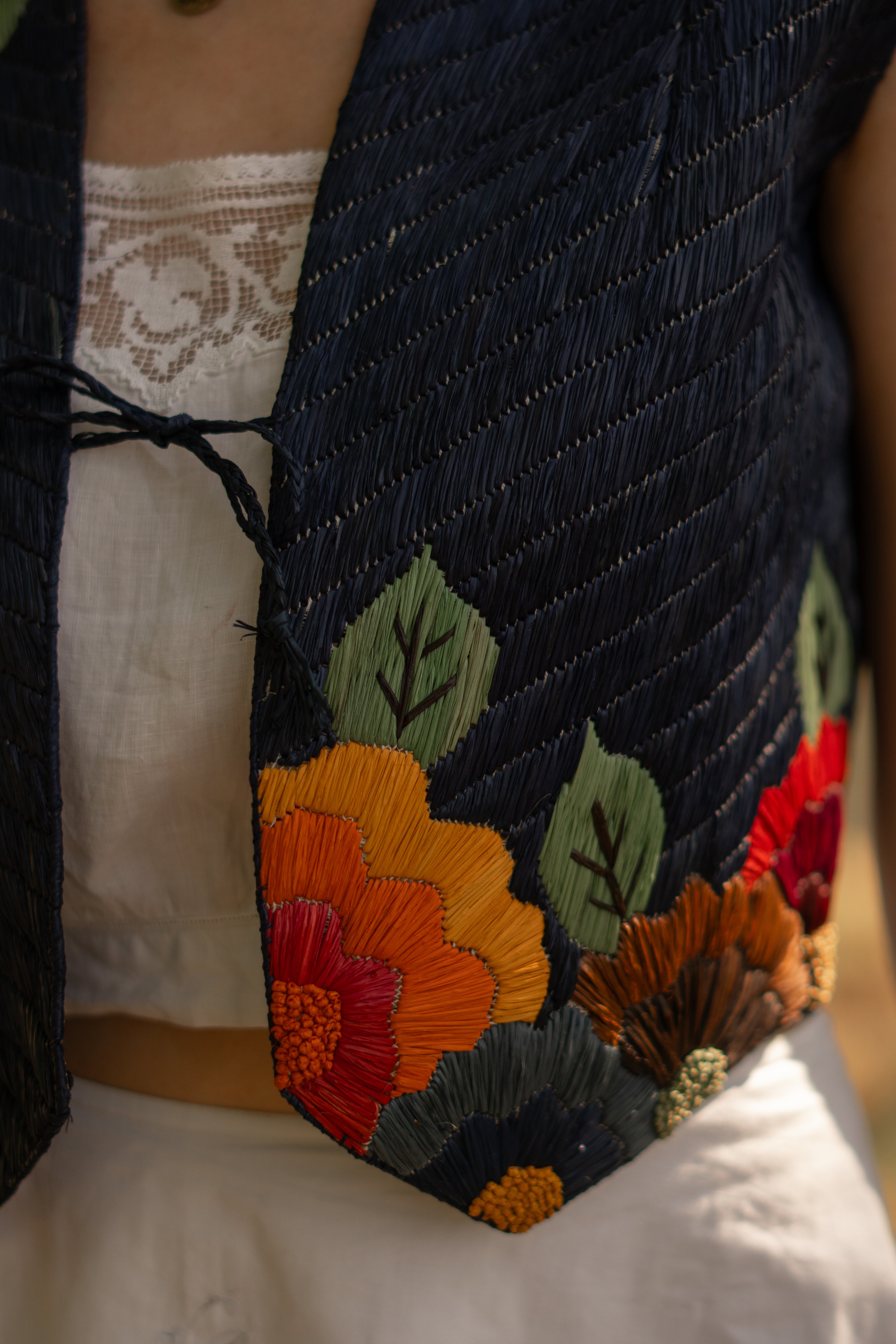 RARE 1920 Hand Embroidered Rafia Vest