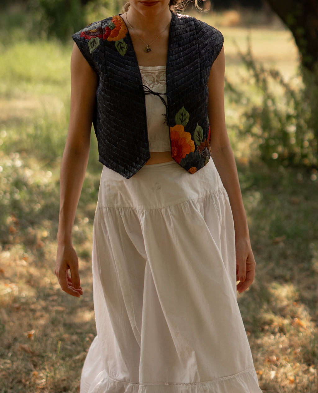 RARE 1920 Hand Embroidered Rafia Vest