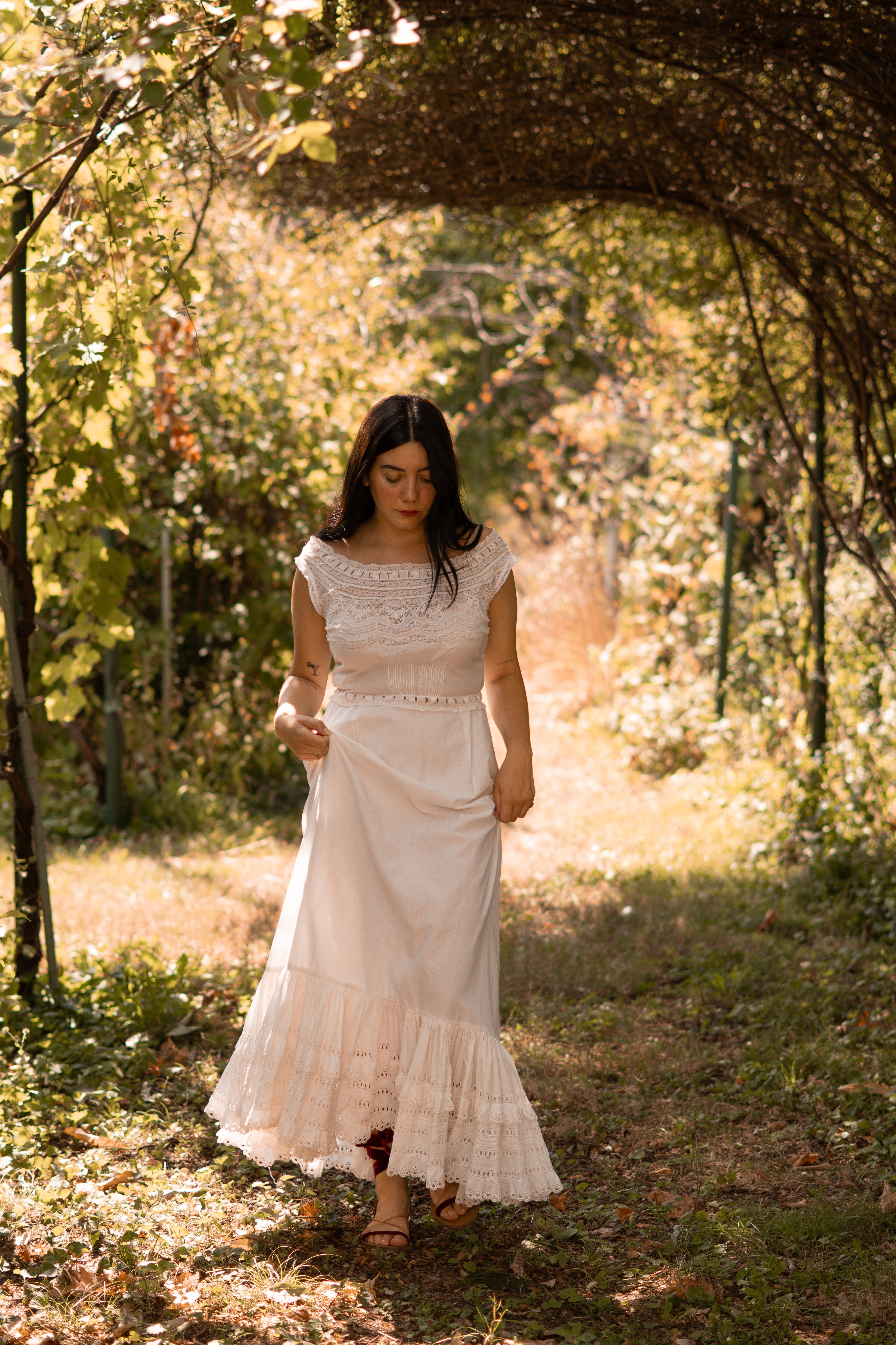 1970s Cotton Maxi Skirt with Broderie Anglaise Ruffles