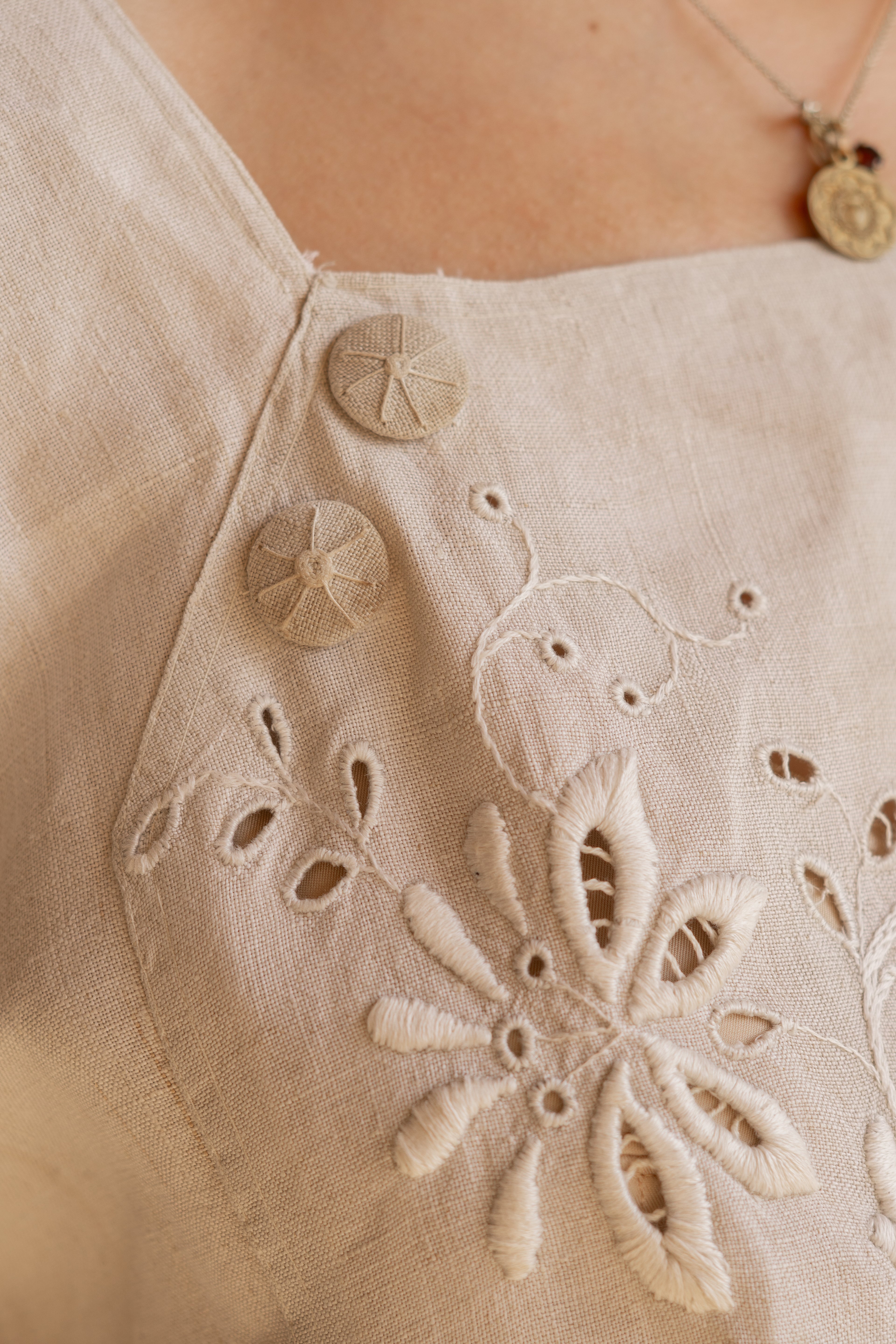 Edwardian Floral Embroidery Linen Dress