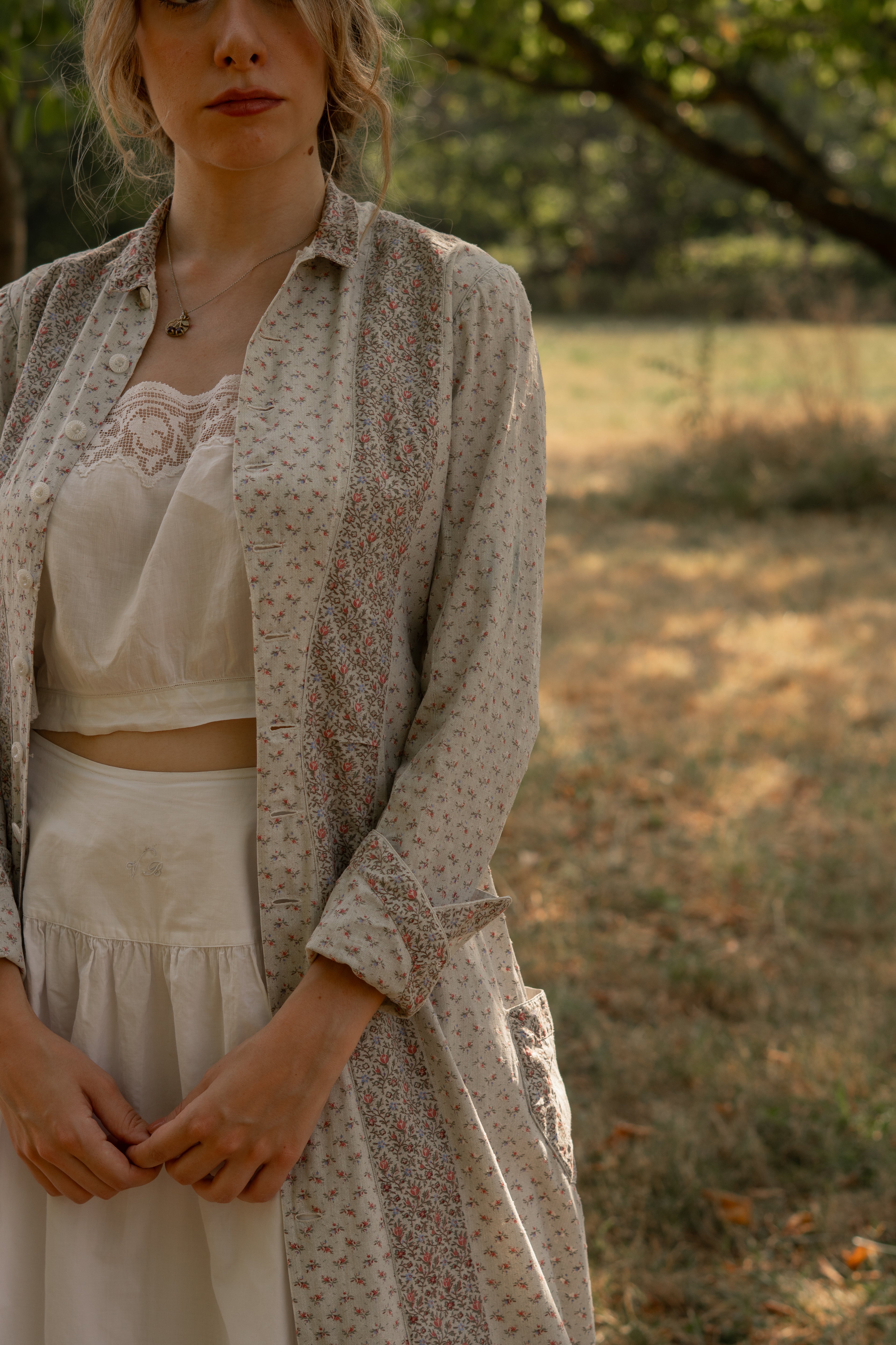 Antique 1870 Calico Cotton Wrapper Dress
