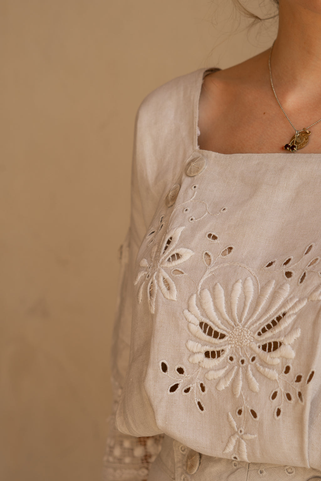 Edwardian Floral Embroidery Linen Dress