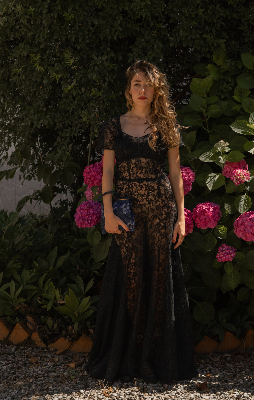 1930 Black Lace Evening Gown