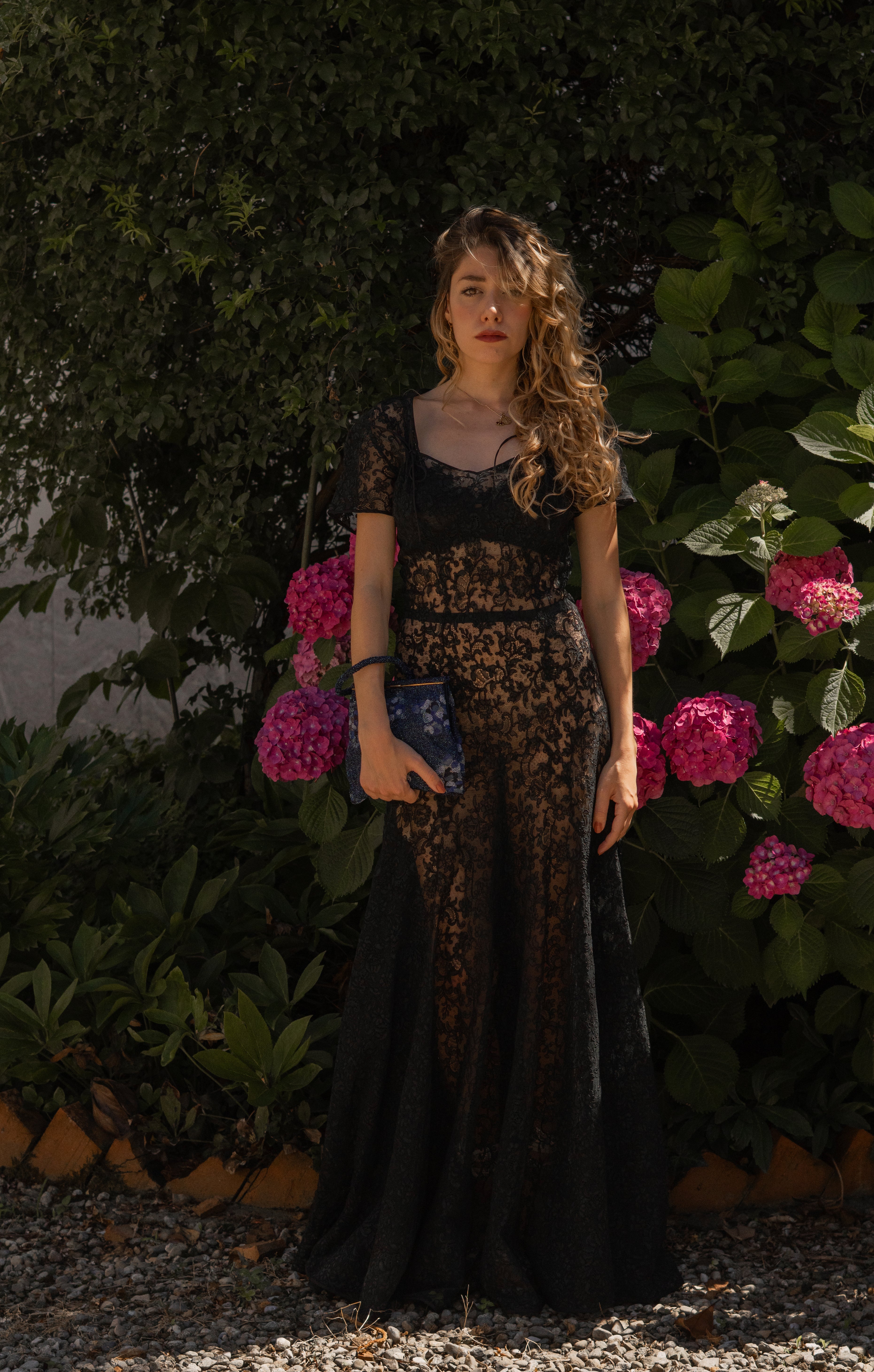 1930 Black Lace Evening Gown