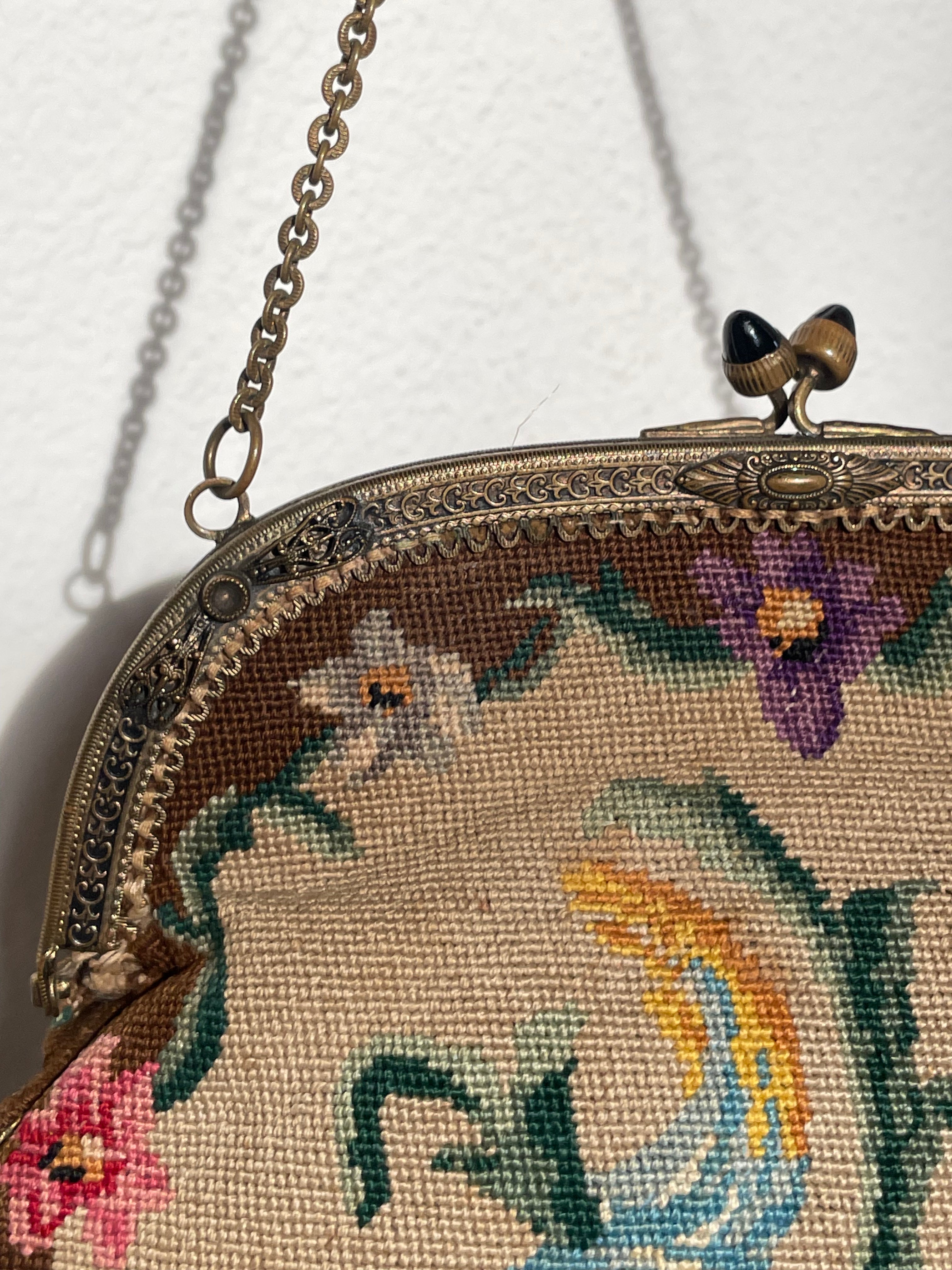 Antique Petit Point with Paradise Birds Purse