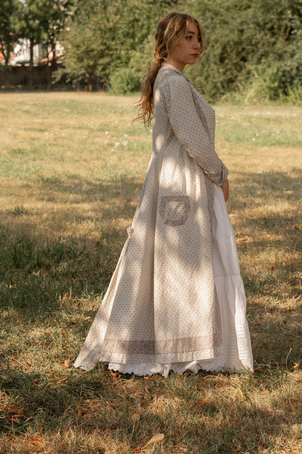 Antique 1870 Calico Cotton Wrapper Dress
