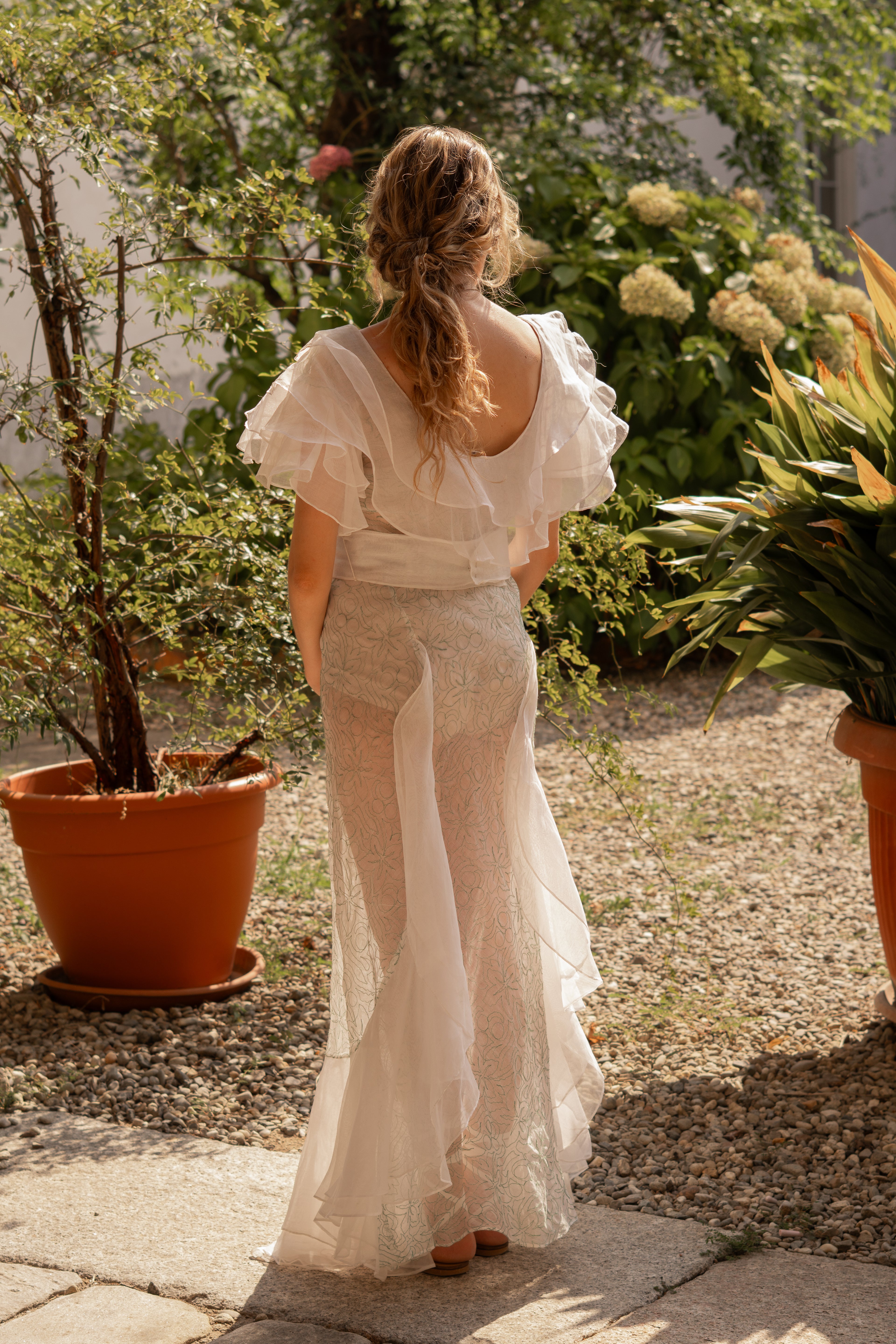 1930 Embroidered Cotton Organdy Garden Party Dress