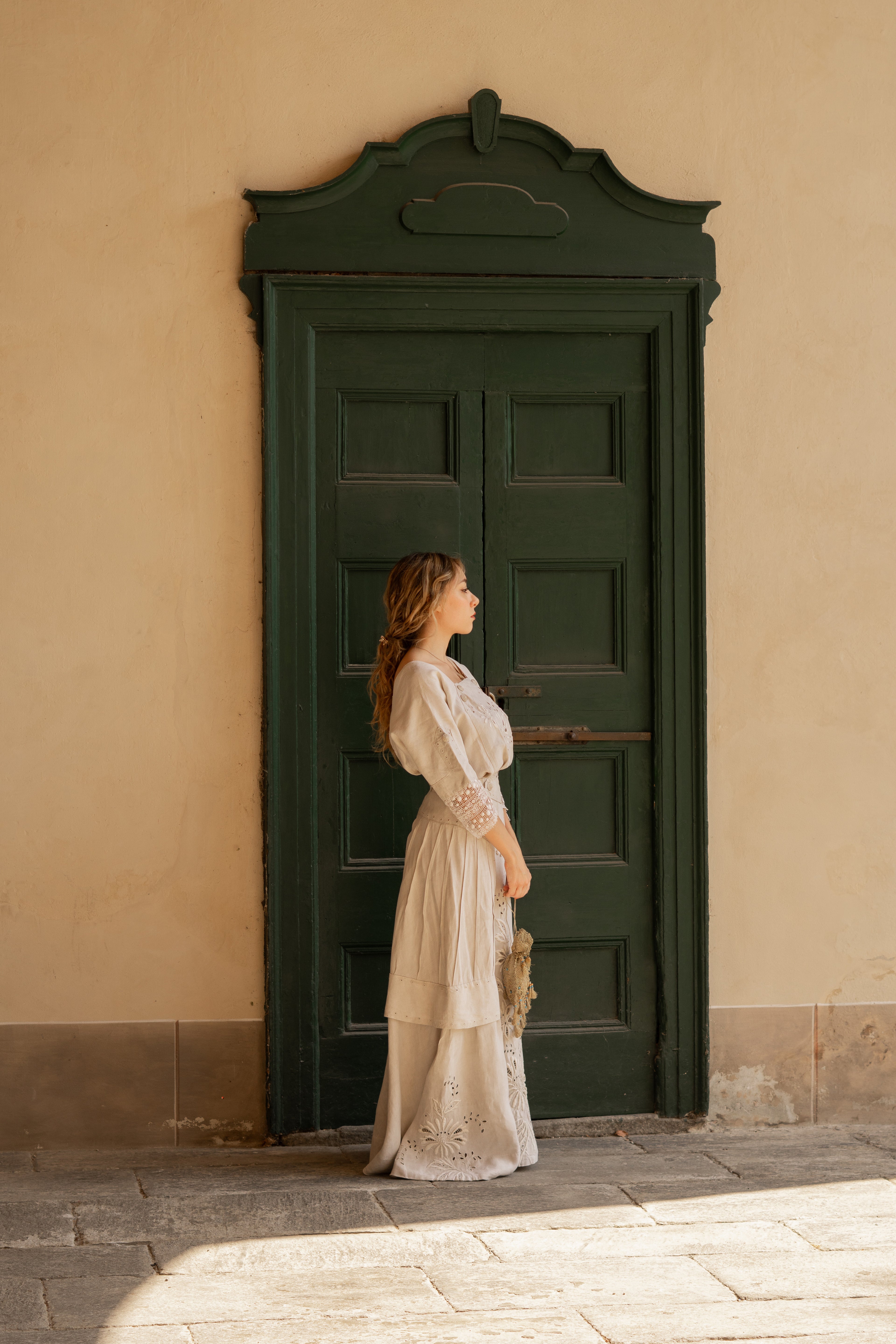 Edwardian Floral Embroidery Linen Dress